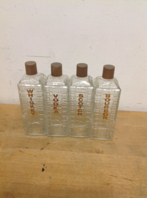 Vintage Glass Liquor Bottles Set of 4 - Antique Style Decorative Liquor Bottles for Home Bar, Whiskey Display & Party Decor - Perfect for Cocktail Making, Gift Giving & Vintage Home Decor