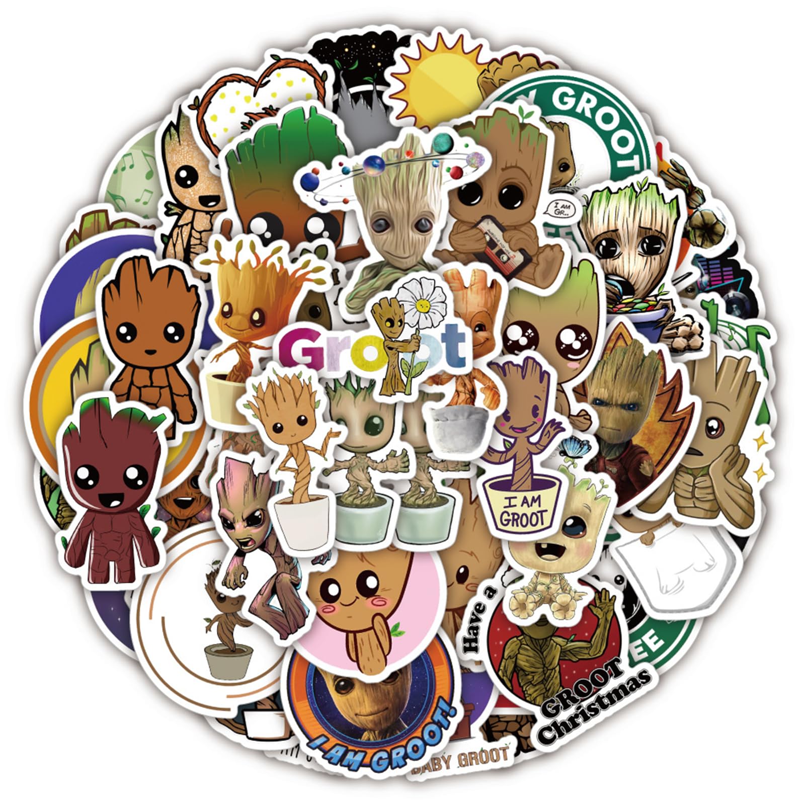 50 Pcs Groot Stickers - Waterproof Vinyl Decals for Water Bottles, Laptops, Luggage | Cute Cartoon Character Stickers for Kids, Teens & Adults | Perfect for School, Travel & DIY Projects