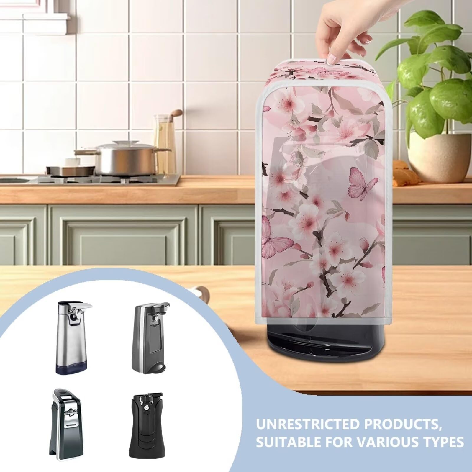Pink Flower Can Opener Cover - Dust & Stain Protection for Electric/Automatic Can Openers - Universal Fit Kitchen Appliance Cover (Ideal for Countertop Storage & Kitchen Organization)