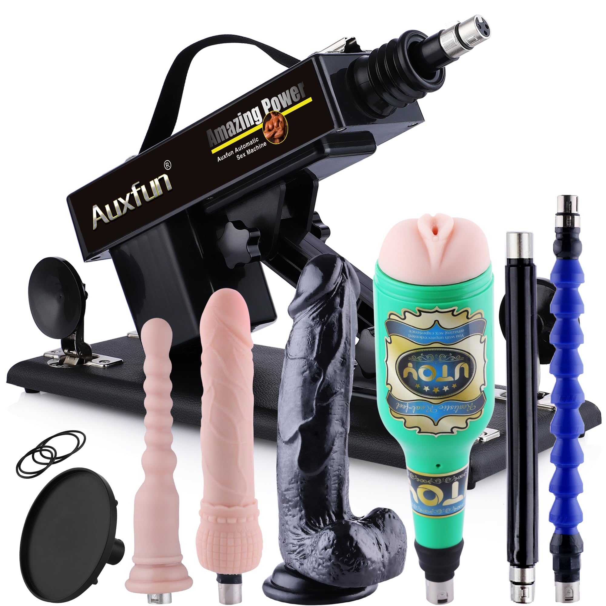 AUXFUN Automatic Love Machine for Men & Women - 3XLR Connector Adult Toy with 7 Attachments, Adjustable Vaginal & Anal Massage Pump | Perfect for Couples Play, Solo Pleasure & BDSM Exploration