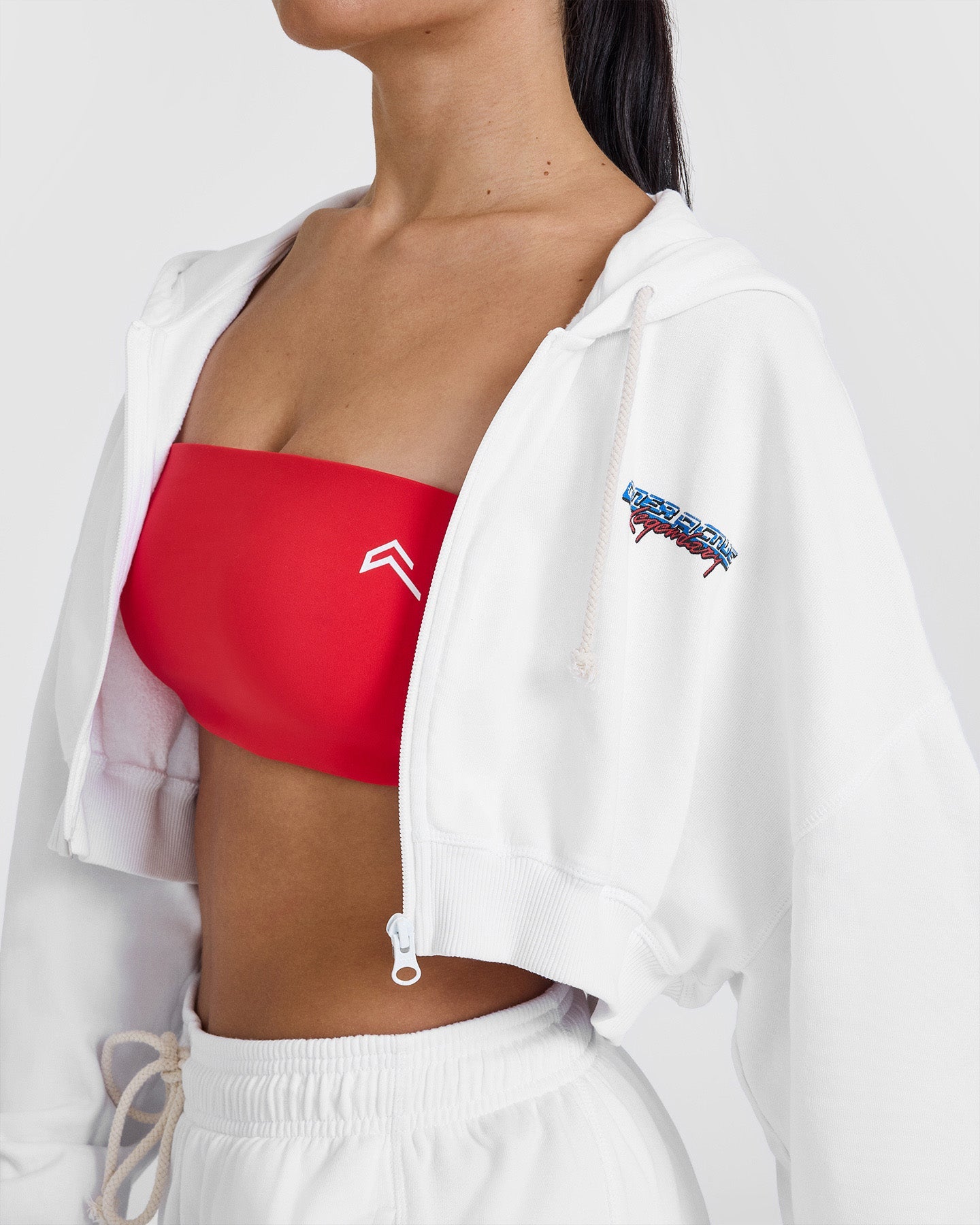 Raw Lounge Crop Zip Through Graphic Hoodie for Women | White | Casual Streetwear & Loungewear for Everyday Comfort