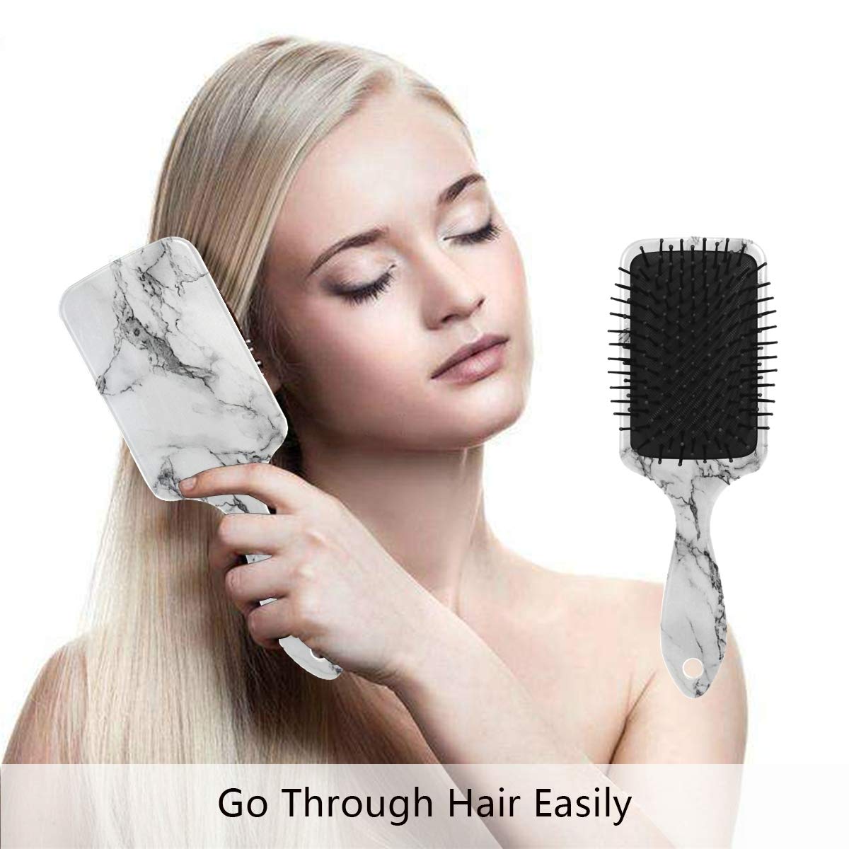 Premium White Marble Hair Brush - Natural Stone Paddle Brush with Soft Bristles for Fine & Thin Hair | Detangling Styling Brush for Women & Girls | Perfect for Travel, Home & Salon Use