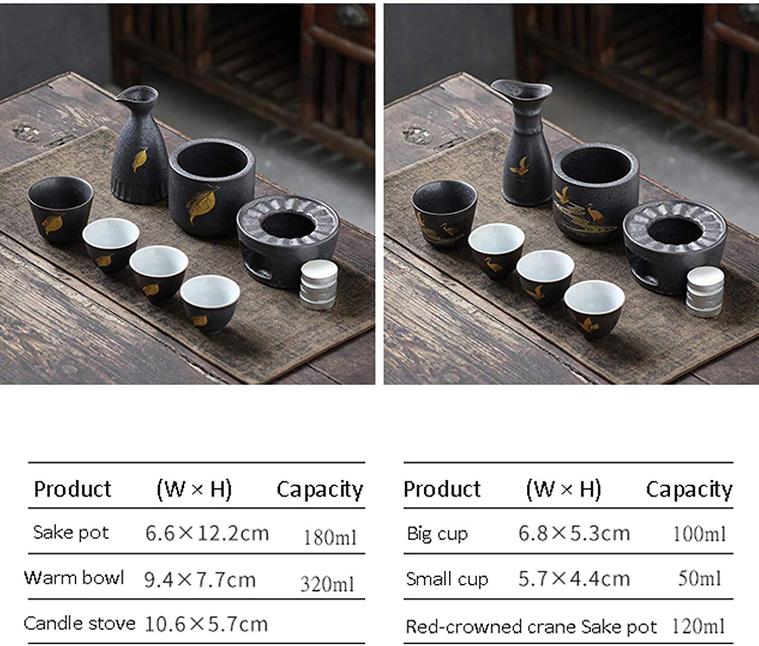 Premium Japanese Sake Set with Warmer - 7-Piece Traditional Pottery Hot Saki Set Includes Heating Base, Warming Pot, Sake Pot & Cups (Auspicious Crane Design) - Perfect for Japanese Tea Ceremonies, Dinner Parties & Gift Giving