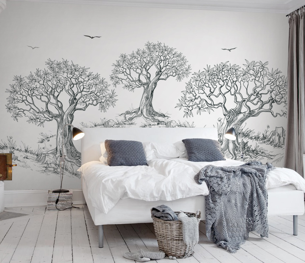 Sketchy Trees Wallpaper Murals - Premium Peel & Stick Wall Decals for Home & Office Decor | Transform Your Living Room, Bedroom or Workspace