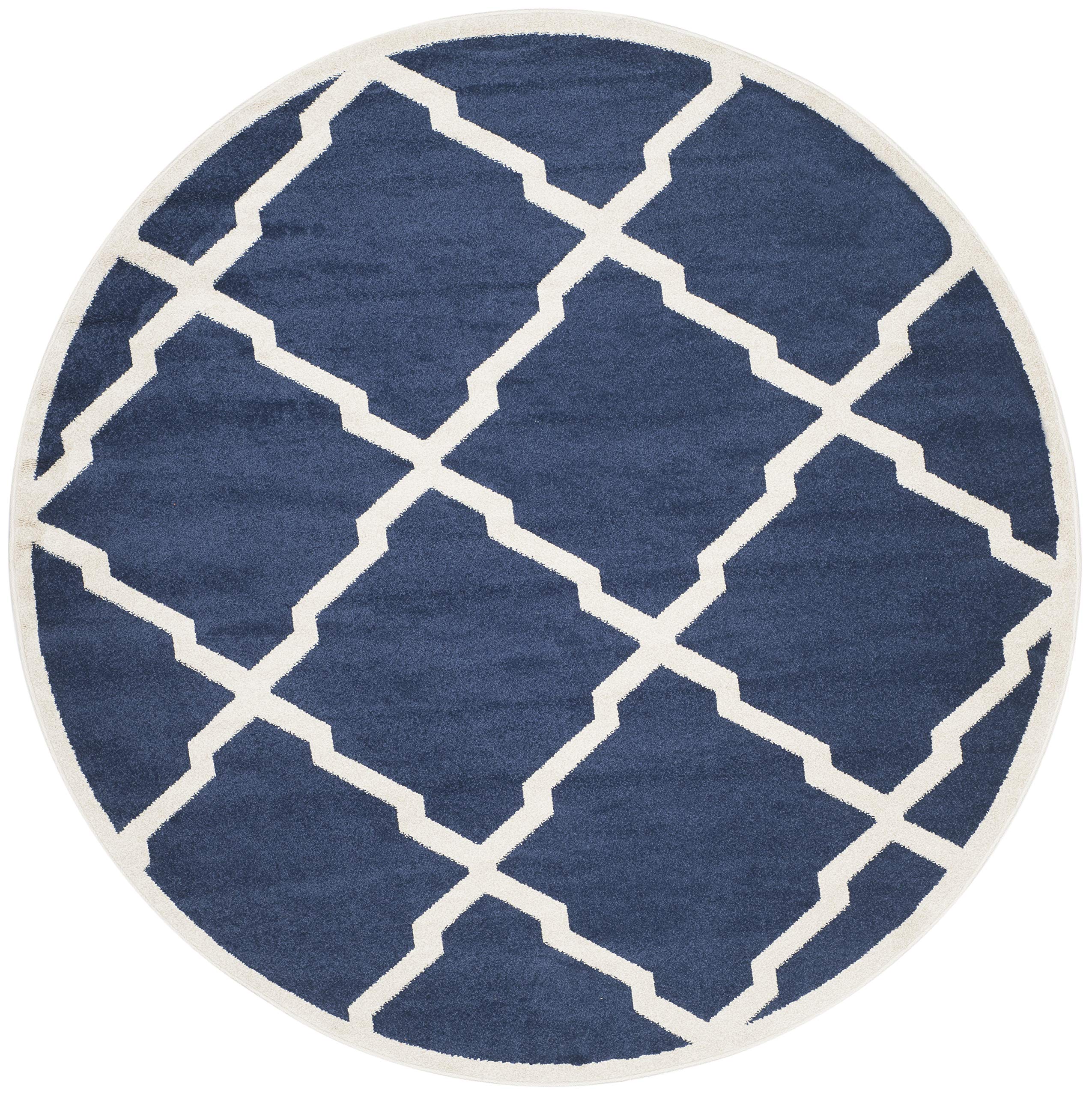 SAFAVIEH Amherst Collection 7' Round Navy/Beige Area Rug - Moroccan Trellis Design, Non-Shedding & Durable - Perfect for Dining Room, Living Room, Bedroom or Entryway - Adds Elegance to Any Home Decor