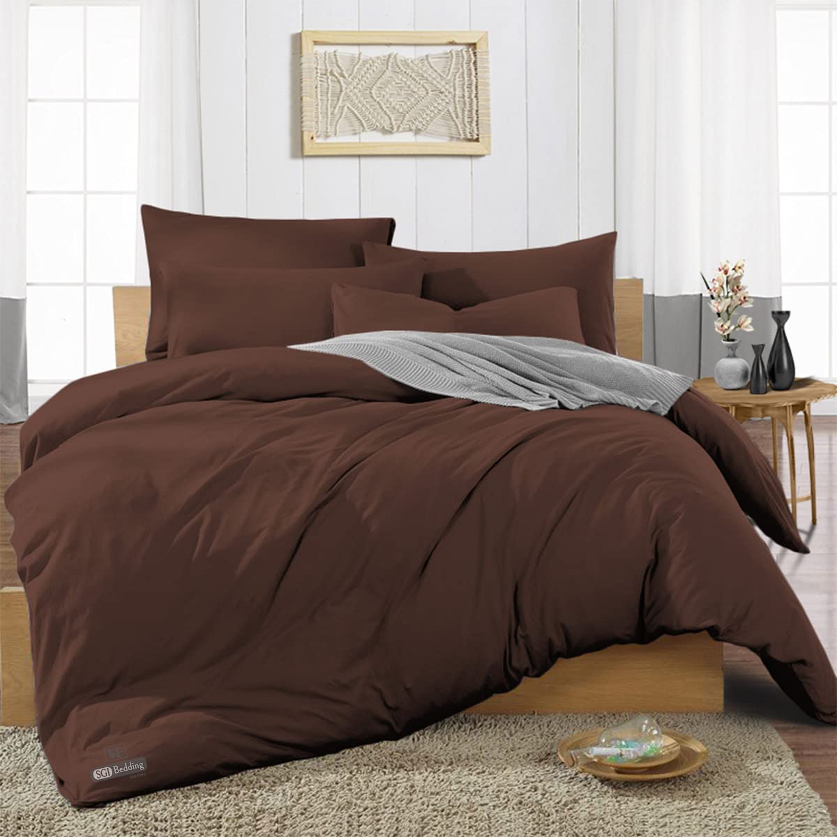 Premium Egyptian Cotton Duvet Cover Set - 1000 Thread Count Full/Queen Size Ultra Soft & Breathable Bedding - 3 Piece Chocolate Solid Quilt Cover with Zipper Closure & Corner Ties for Luxury Hotel-Style Comfort at Home