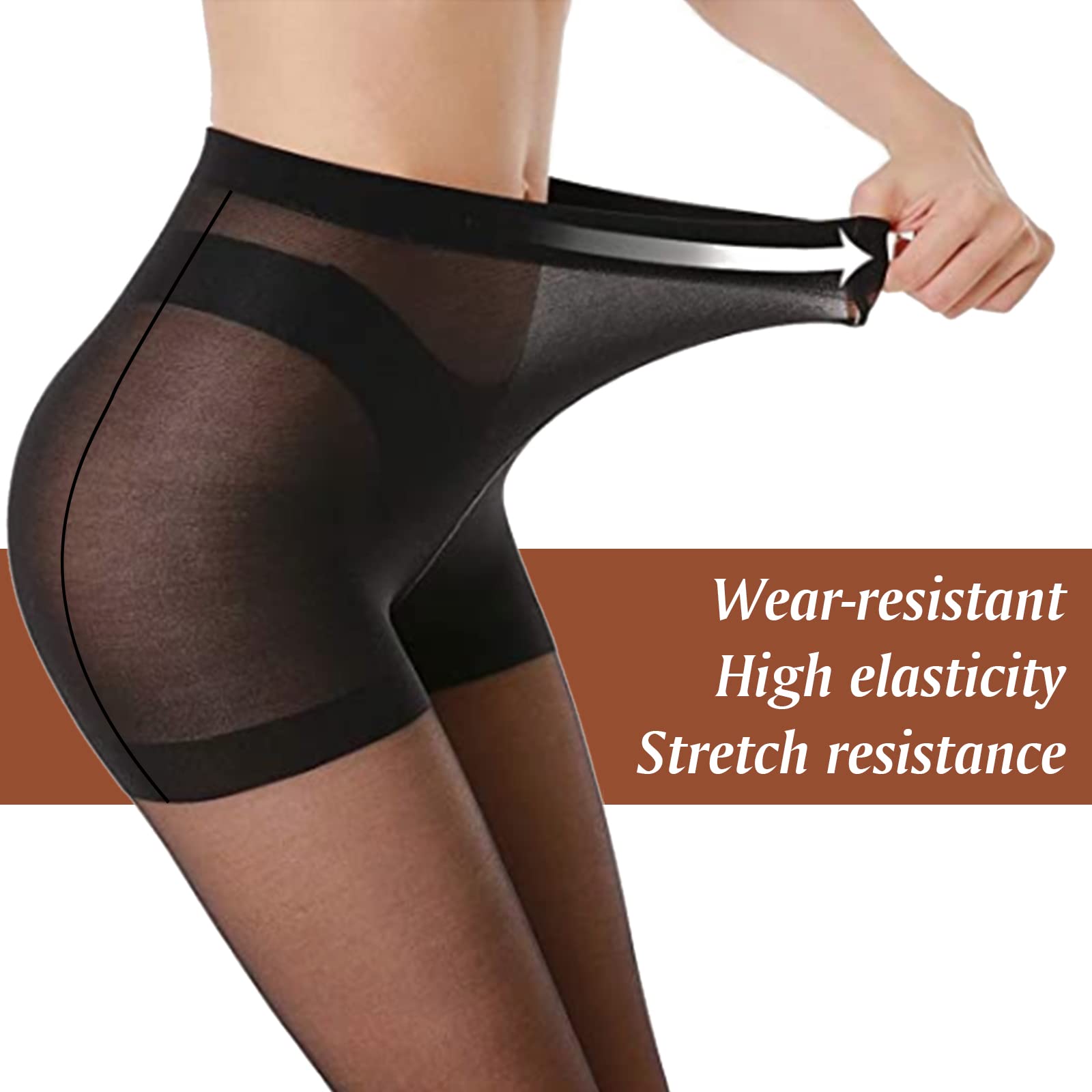 Sibba Slim Black Sheer Pantyhose for Women - Plus Size Stretch Tights for Winter & Office Wear