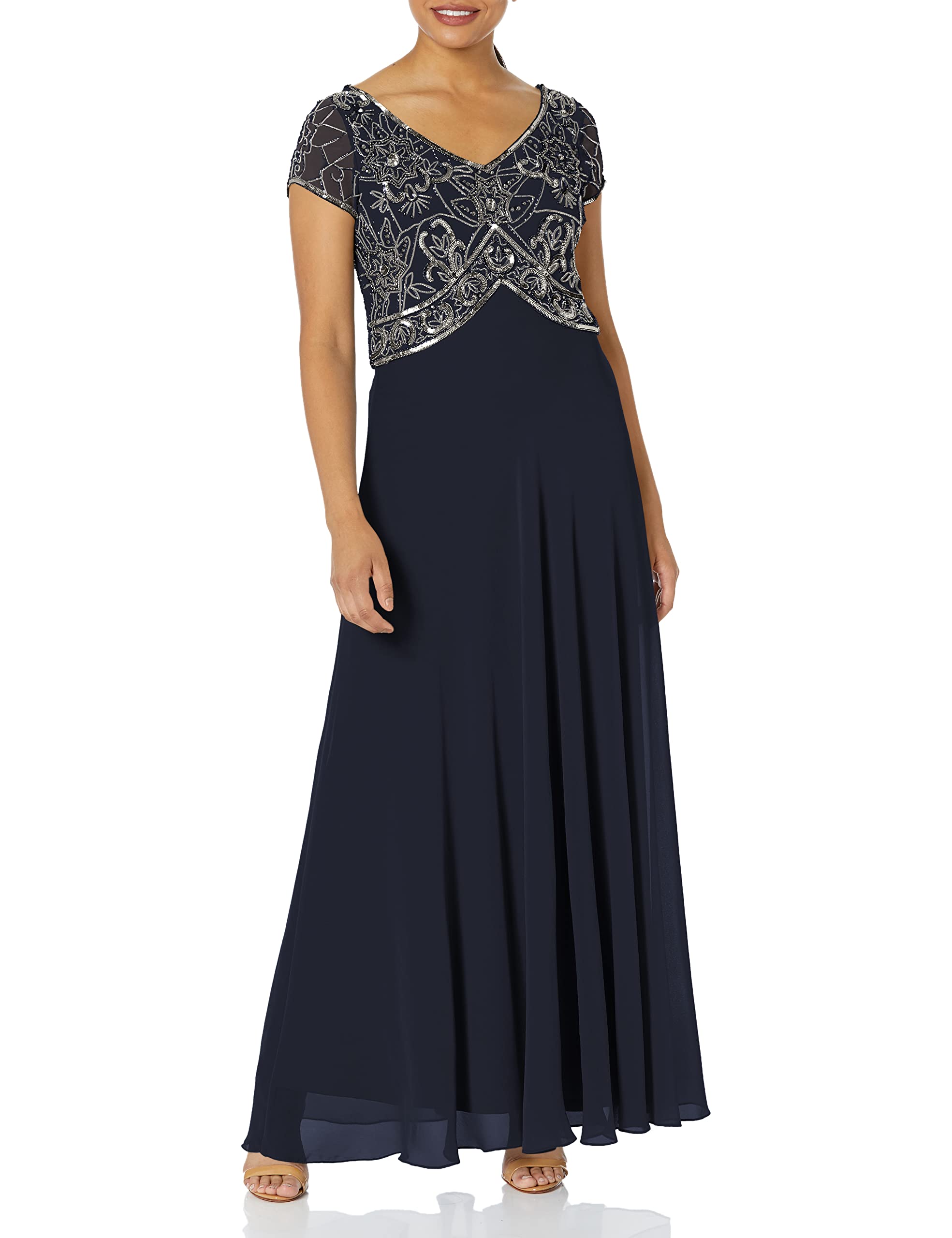 J Kara Women's Elegant V-Neck Beaded Party Dress - Perfect for Evening Events, Weddings & Special Occasions