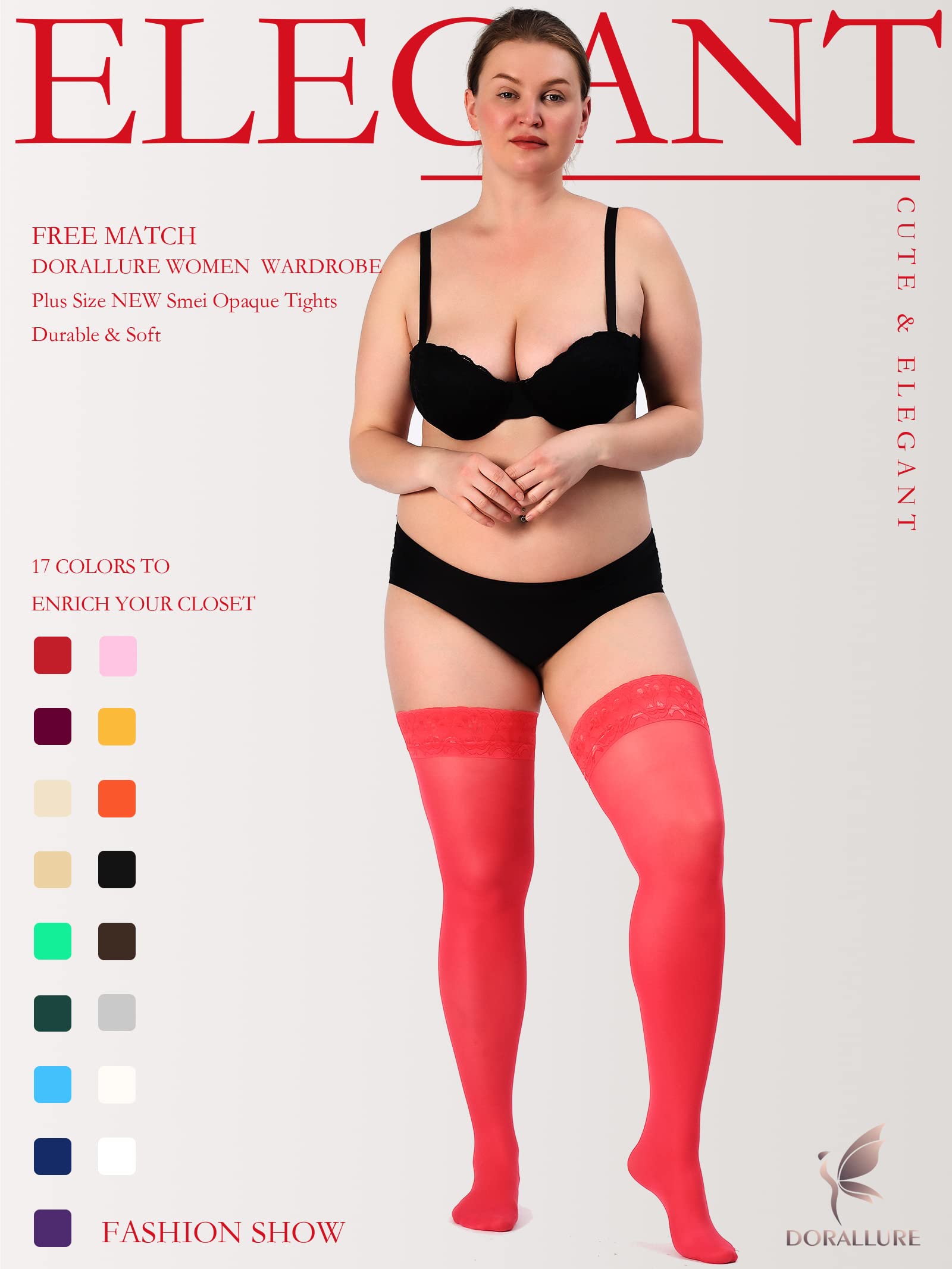 DORALLURE Plus Size Thigh High Stockings for Women - Silicone Lace Top Stay Up, Silky Nylon Pantyhose with Non-Slip Grip | Perfect for Weddings, Date Nights & Office Wear