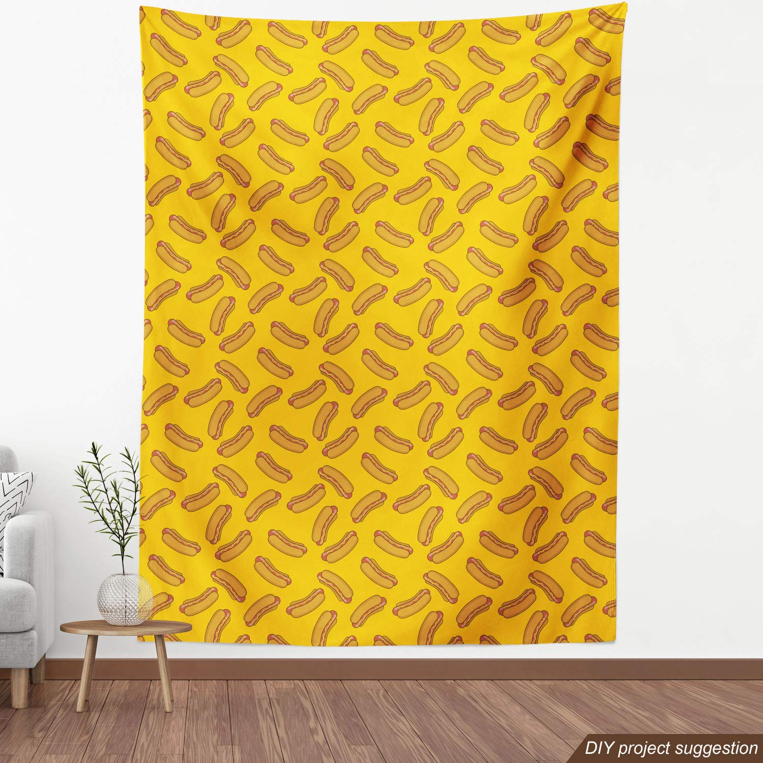 Ambesonne Hot Dog Print Fabric by The Yard - Simple Tasty Food Doodle Pattern with Frankfurter Bread Design - 2 Yards Orange Apricot Decorative Cotton Material for Upholstery, DIY Crafts, Home Decor & Accents - Perfect for Pillow Covers, Curtains, Table Runners & Craft Projects
