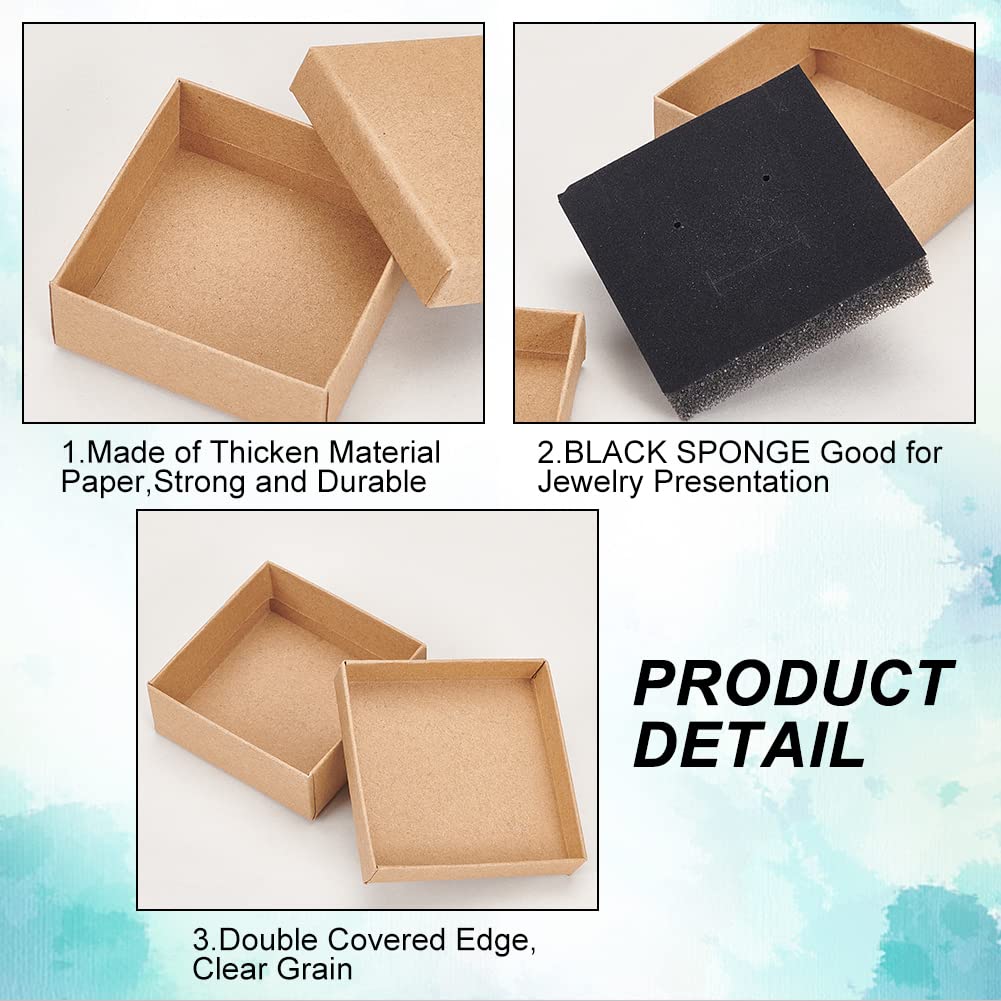 BENECREAT 16Pcs 2.75x2.75x1 Inch Square Kraft Jewelry Gift Boxes for Necklace, Earrings & Rings - Wedding, Party Favors, Bridesmaid Gifts & Retail Packaging