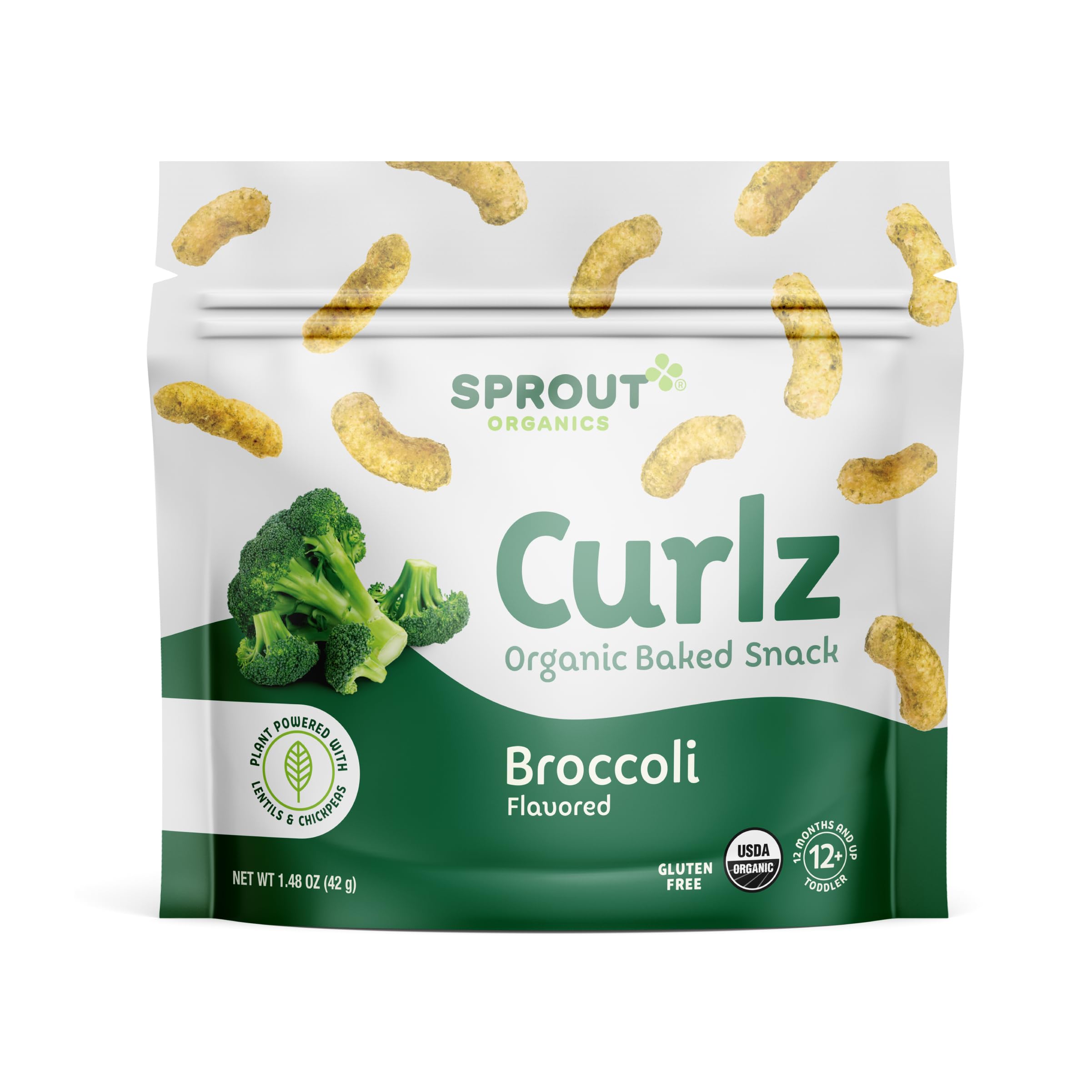 Organic Sprout Baby Food - Stage 4 Toddler Snacks with Broccoli Plant Power Curlz, 1.48oz (6 Pack) | Healthy Snack for Growing Kids | Perfect for On-the-Go, Lunchboxes & Daycare