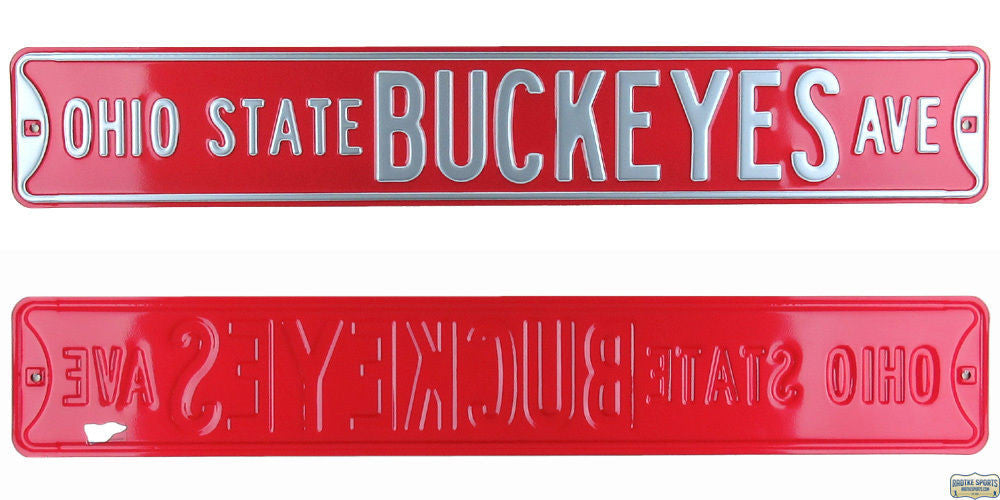 Authentic Ohio State Buckeyes Ave Licensed Steel Street Sign - 36x6 Inches, Red & Silver - Perfect for Game Day Decor, Man Cave, and College Football Fan Gifts