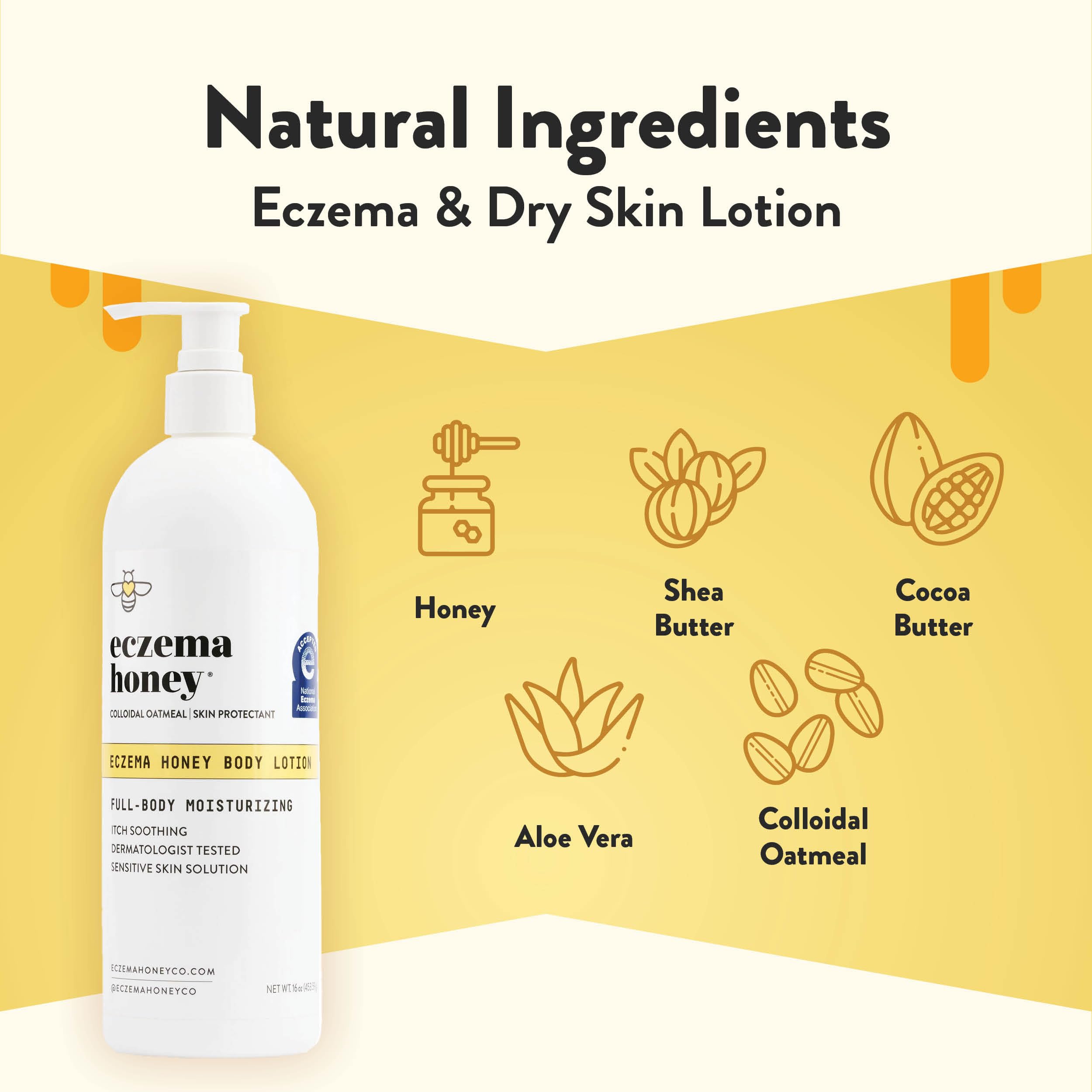 ECZEMA HONEY Oatmeal Body Lotion - Natural Eczema Relief & Dry Skin Repair Cream for Hands & Body (16 Oz) - Soothes Itchy, Flaky Skin for Daily Moisturizing & Comfort