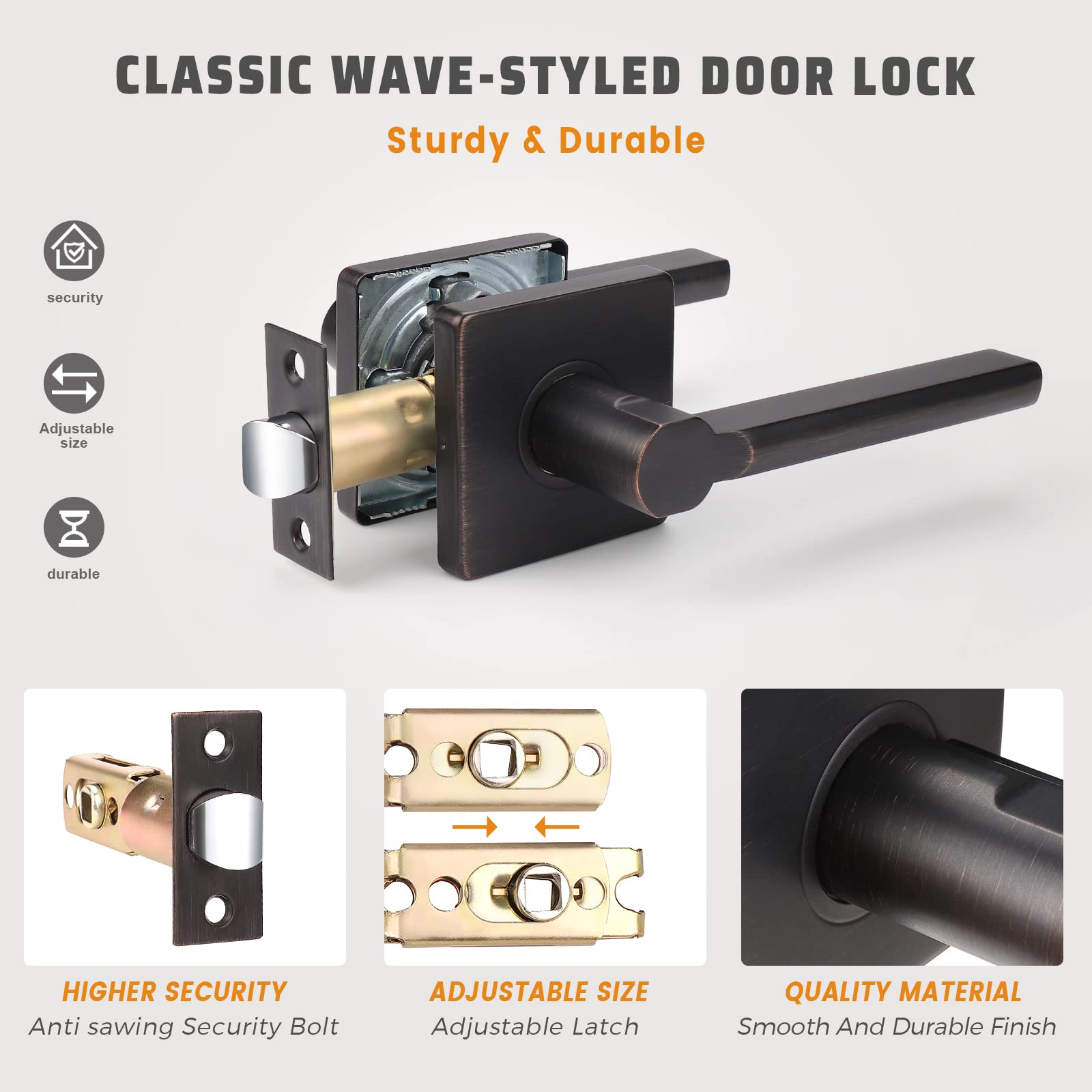 KNOBWELL 6-Pack Modern Square Passage Door Lever Set - Keyless Entry Door Handles for Hall, Closet & Interior Doors - Oil Rubbed Bronze Finish - Reversible for Right/Left Hand Use - Perfect for Home, Office & Commercial Spaces