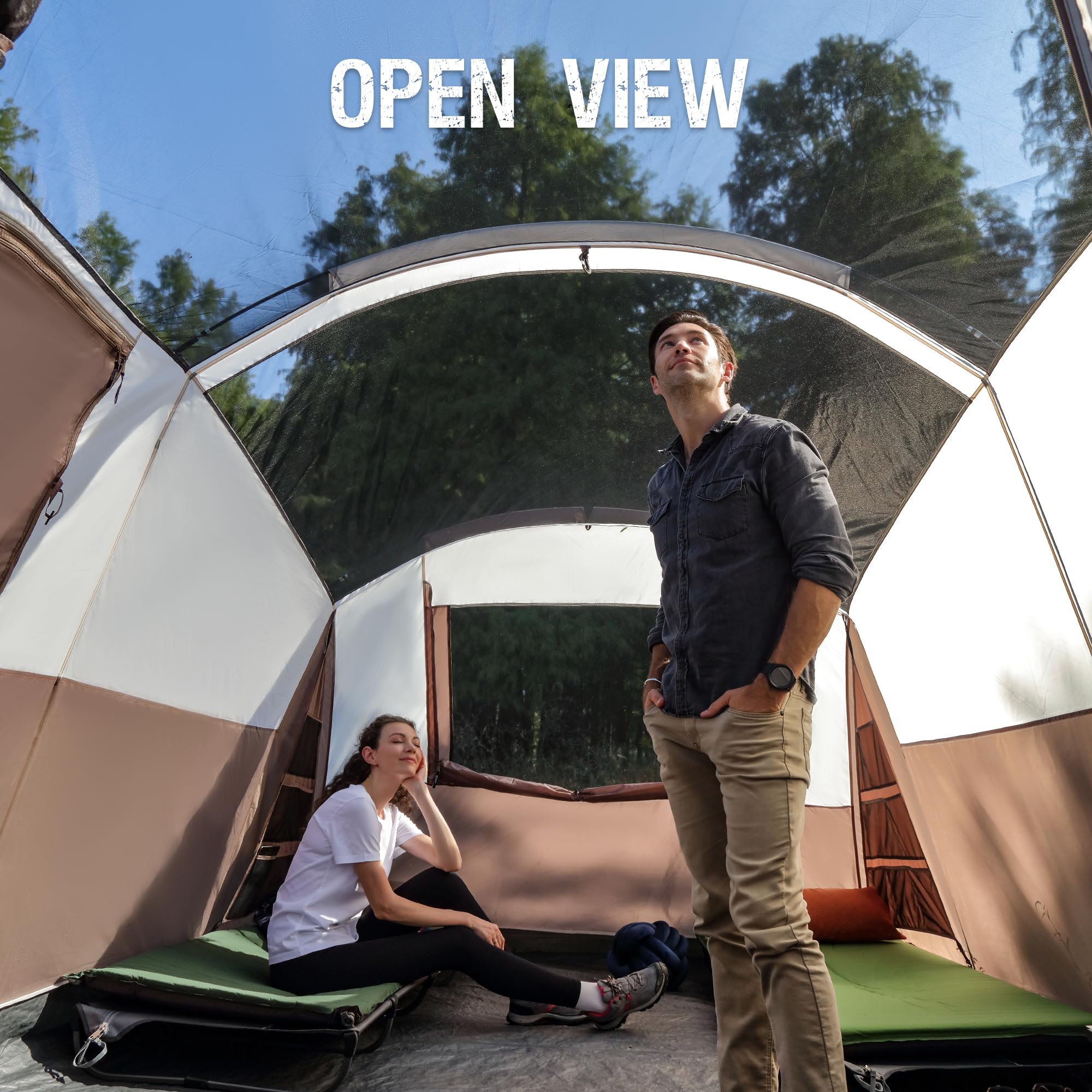 6/8/10 Person Waterproof Family Camping Tent with Screen Room & Rainfly - Spacious Tunnel Tent for Outdoor Adventures, Backpacking, and Group Parties