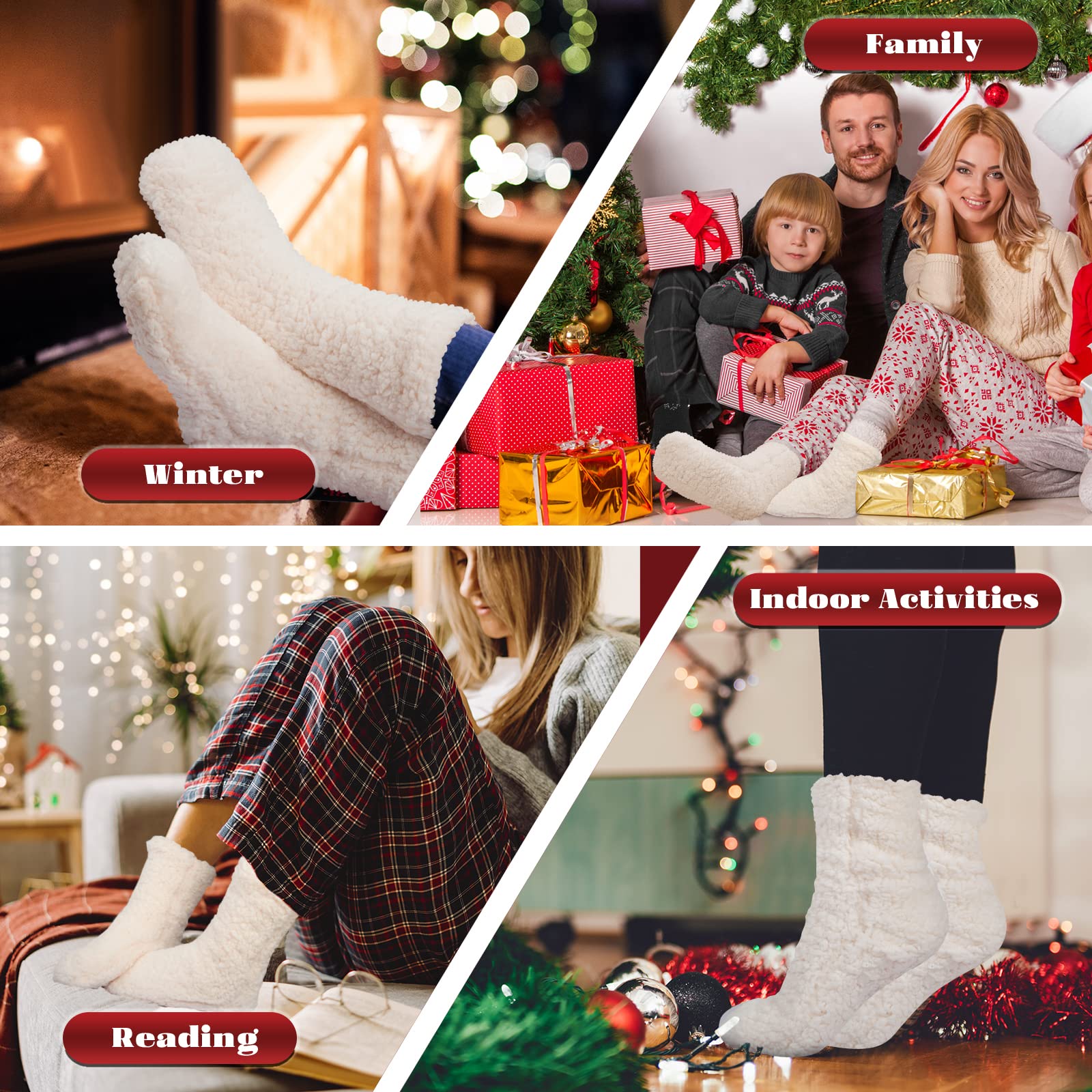 Women's Thick Fluffy Slipper Socks - Non-Slip Winter Warm Fuzzy House Socks for Indoor & Outdoor Use - Perfect for Lounging, Yoga, and Cold Weather Comfort