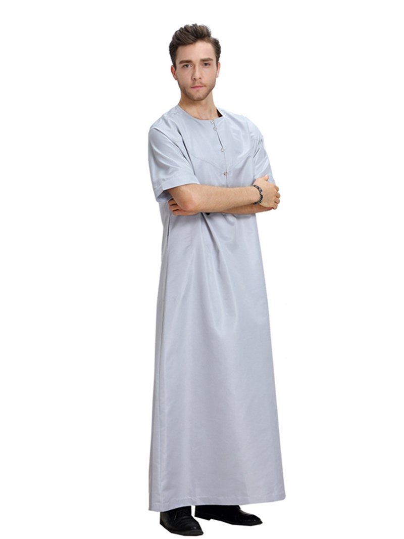 Middle Eastern Arab Short Sleeve Men's Thobe Robe - Traditional Islamic Clothing for Daily Wear & Special Occasions
