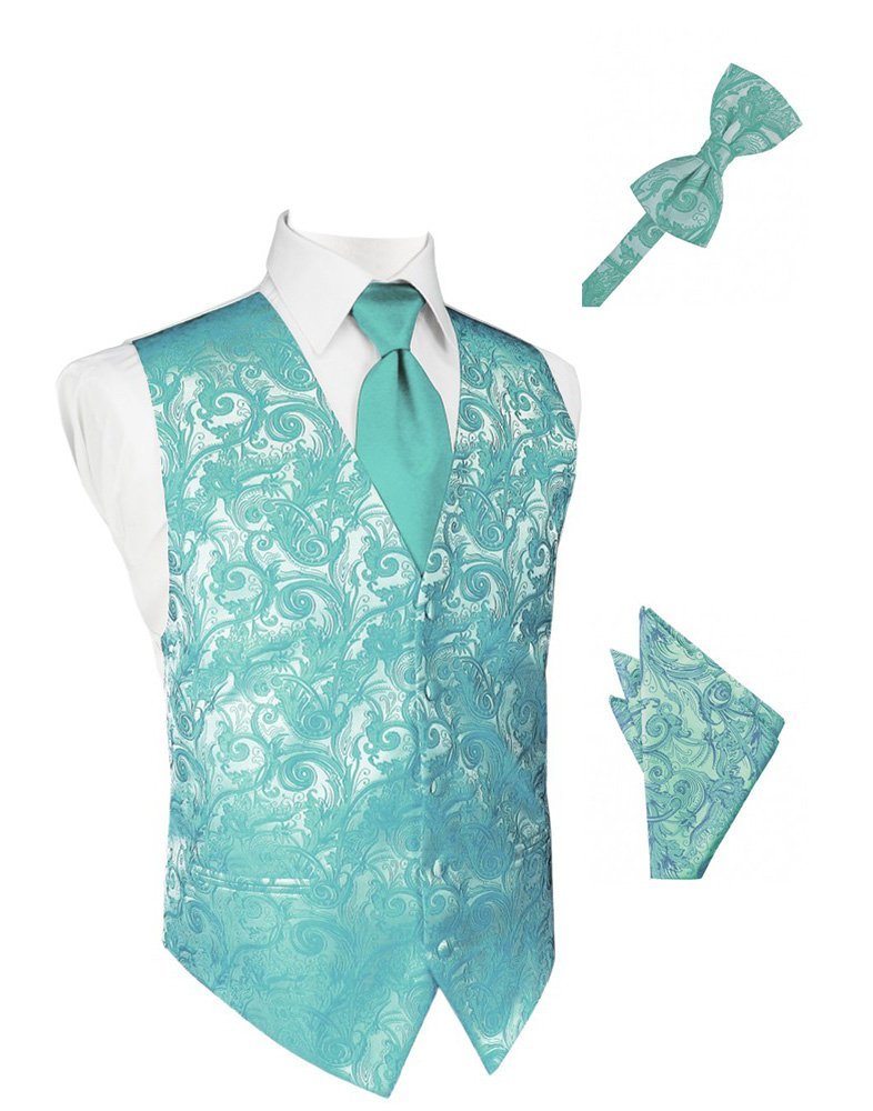 Elegant Mermaid Paisley Satin Tuxedo Vest with Bowtie & Pocket Square Set - Formal Wedding, Prom, Evening Gala Attire for Men