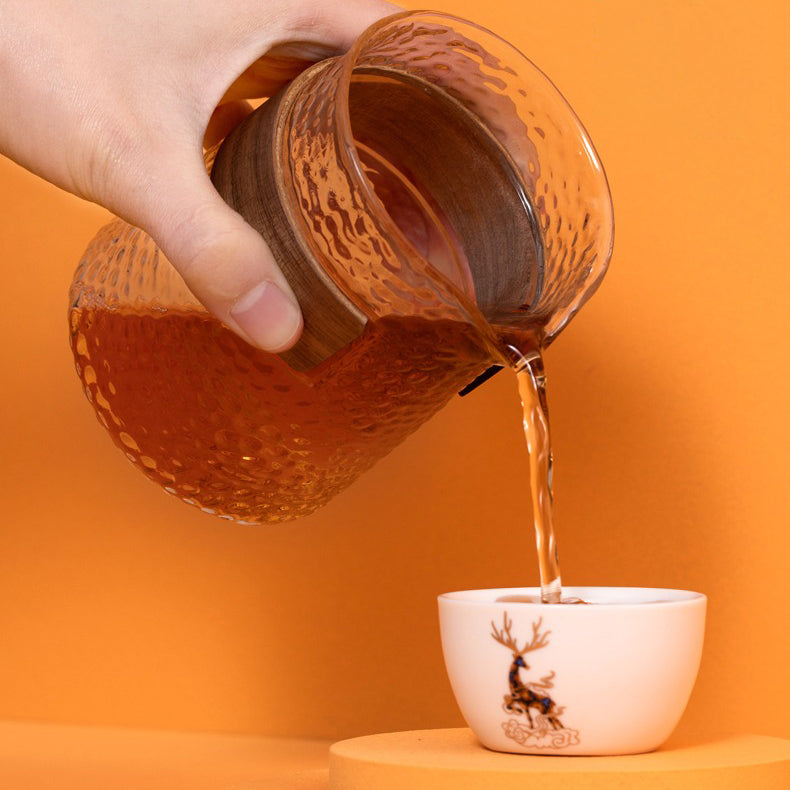 Elegant Glass and Porcelain Deer Travel Tea Set - Portable Tea Cup with Lid for Camping, Picnics & Gifts - Perfect for Outdoor Adventures and Tea Lovers