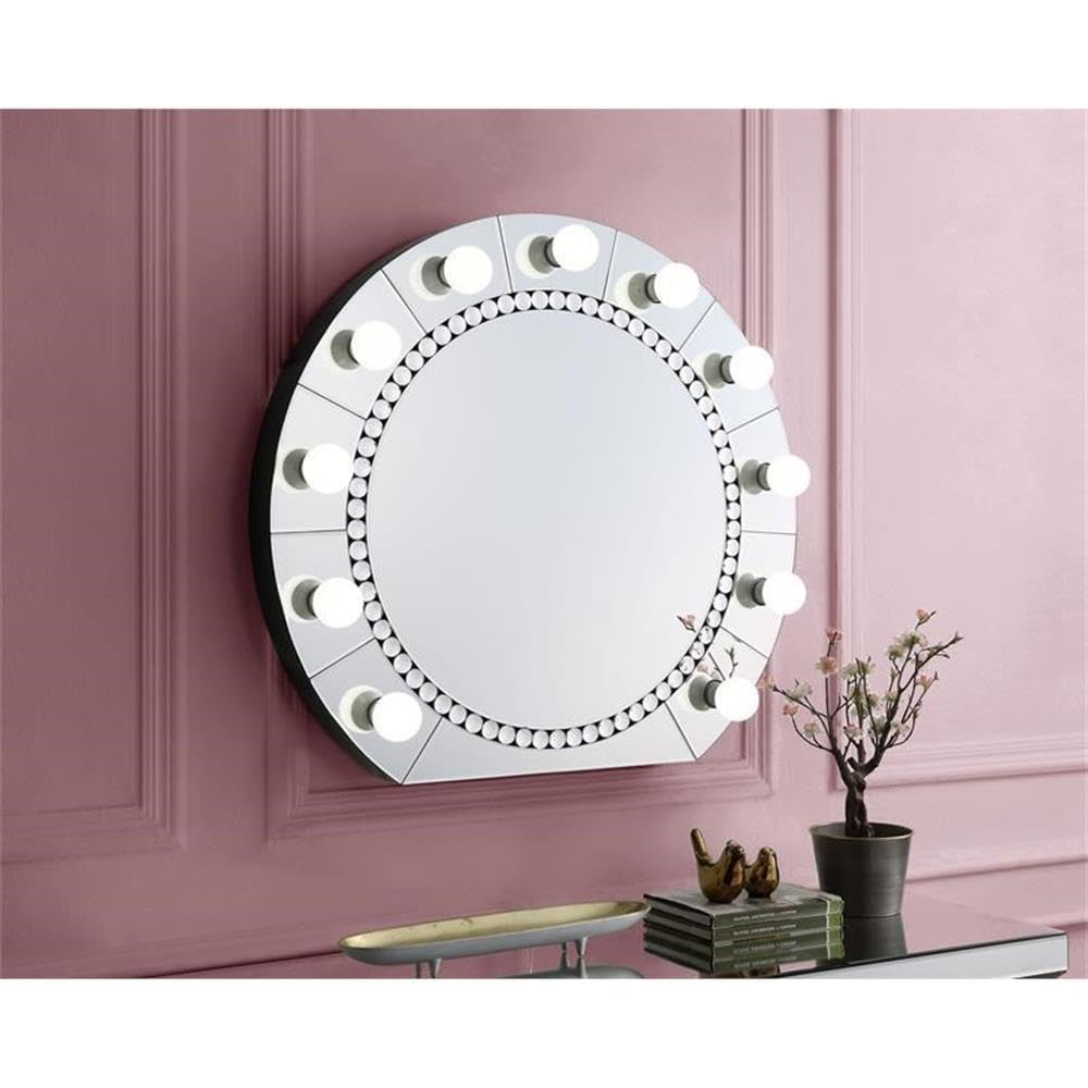 Acme Farai Elegant Glass Wall Decor with Mirrored & Faux Crystal Diamond Inlay - Perfect for Living Room, Bedroom, and Office Decoration