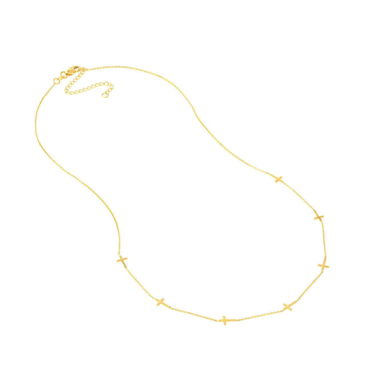14K Yellow Gold Mini Cross Station Necklace - Dainty Religious Jewelry for Women, Perfect for Everyday Wear, Gifts & Special Occasions