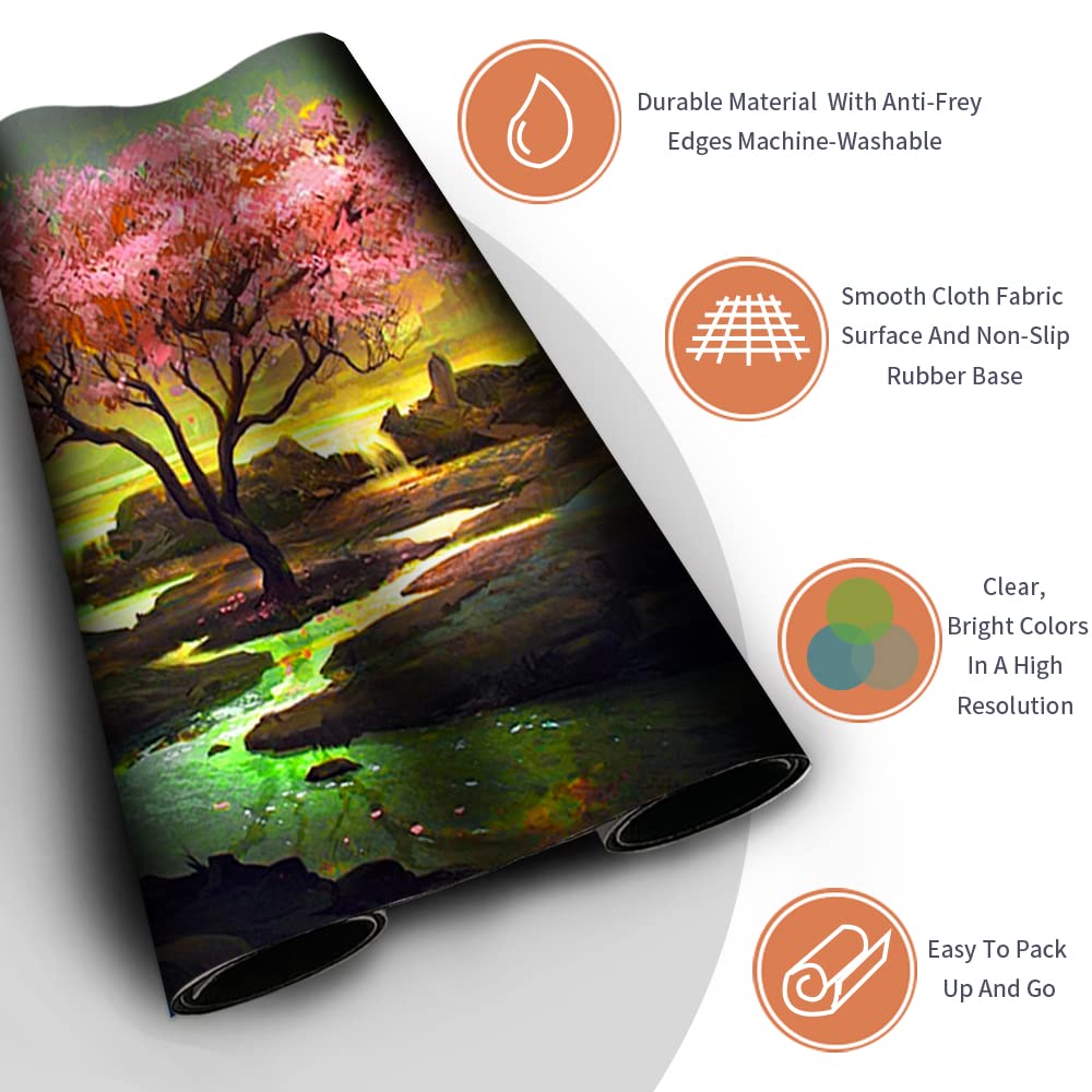 Premium Pink Tree MTG Playmat with Free Waterproof Bag - Dustproof & Waterproof Magic The Gathering Game Mat, Mouse Pad & Battlefield Support for MTG, Yu-Gi-Oh, Pokemon TCG - Perfect for Tournaments, Home Gaming & Collectors
