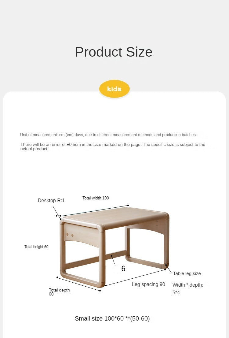 Handmade Solid Birch Wood Children's Writing Desk - Kids Study Table for Home & Classroom Learning Activities