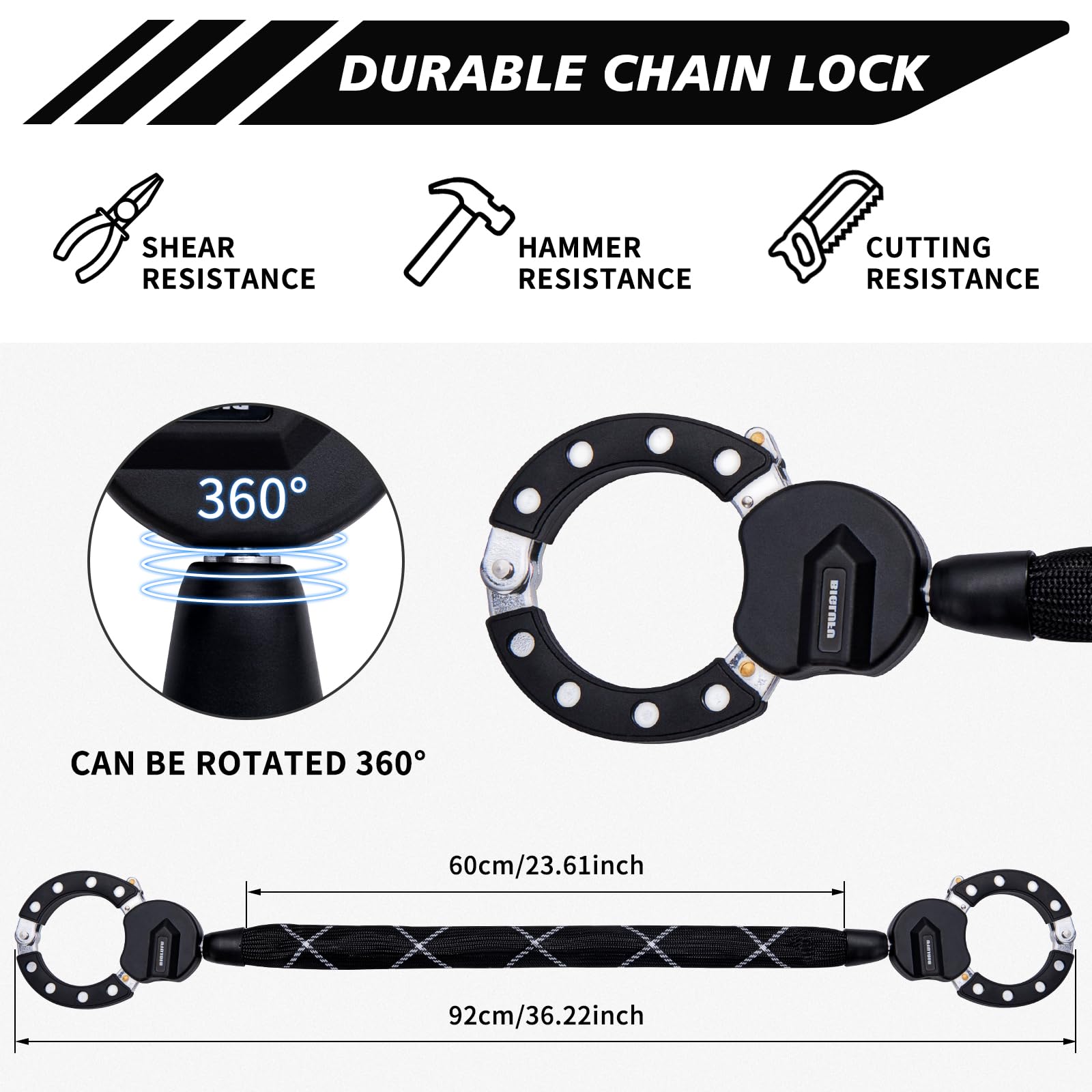 Heavy Duty Electric Scooter Lock - High Security Bike Chain Lock with Key for E-Bike, Motorcycle & Ninebot - Anti-Theft Protection for Urban Commuting & Outdoor Adventures