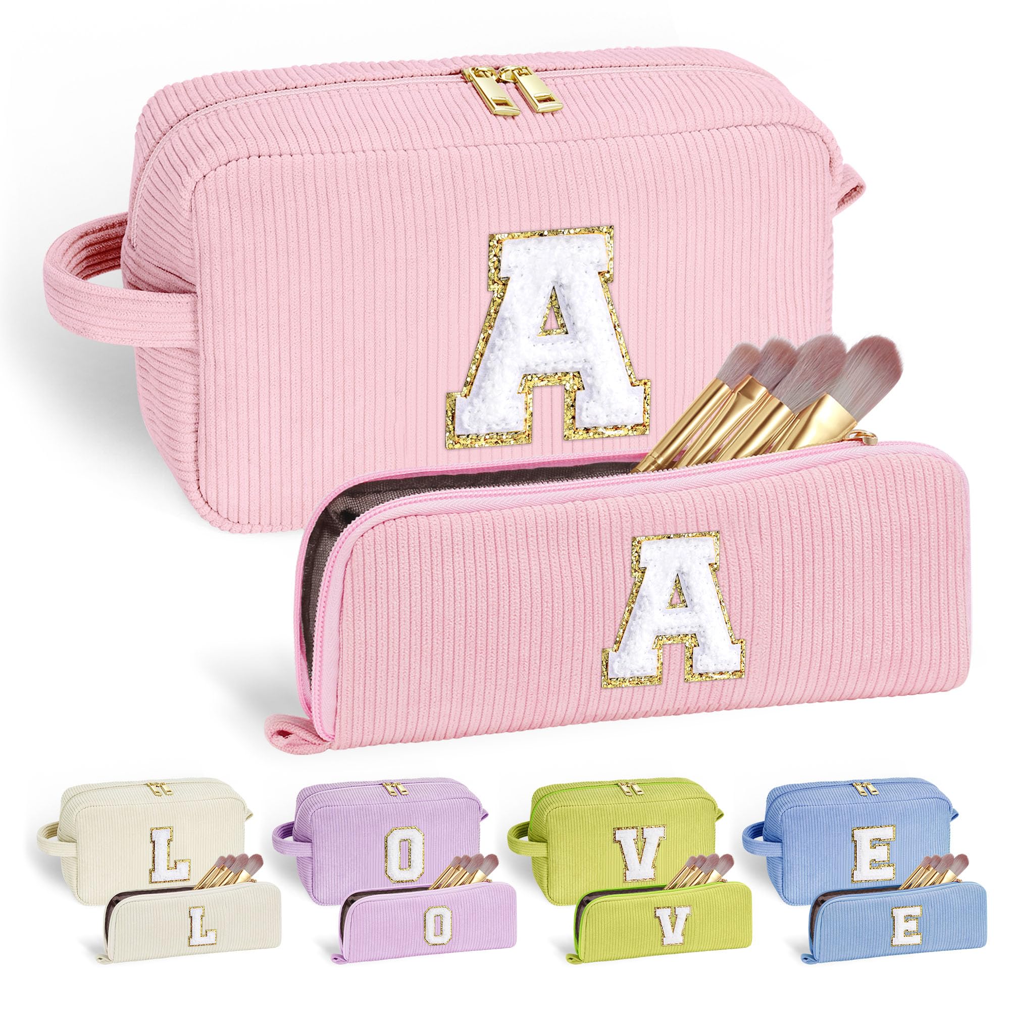 YOOLIFE Personalized Initial Travel Makeup Bag - Waterproof Cosmetic Organizer for Women & Teens | Perfect Easter, Birthday Gift for Girls, Friends | Great for Travel, Gym, School & Daily Use