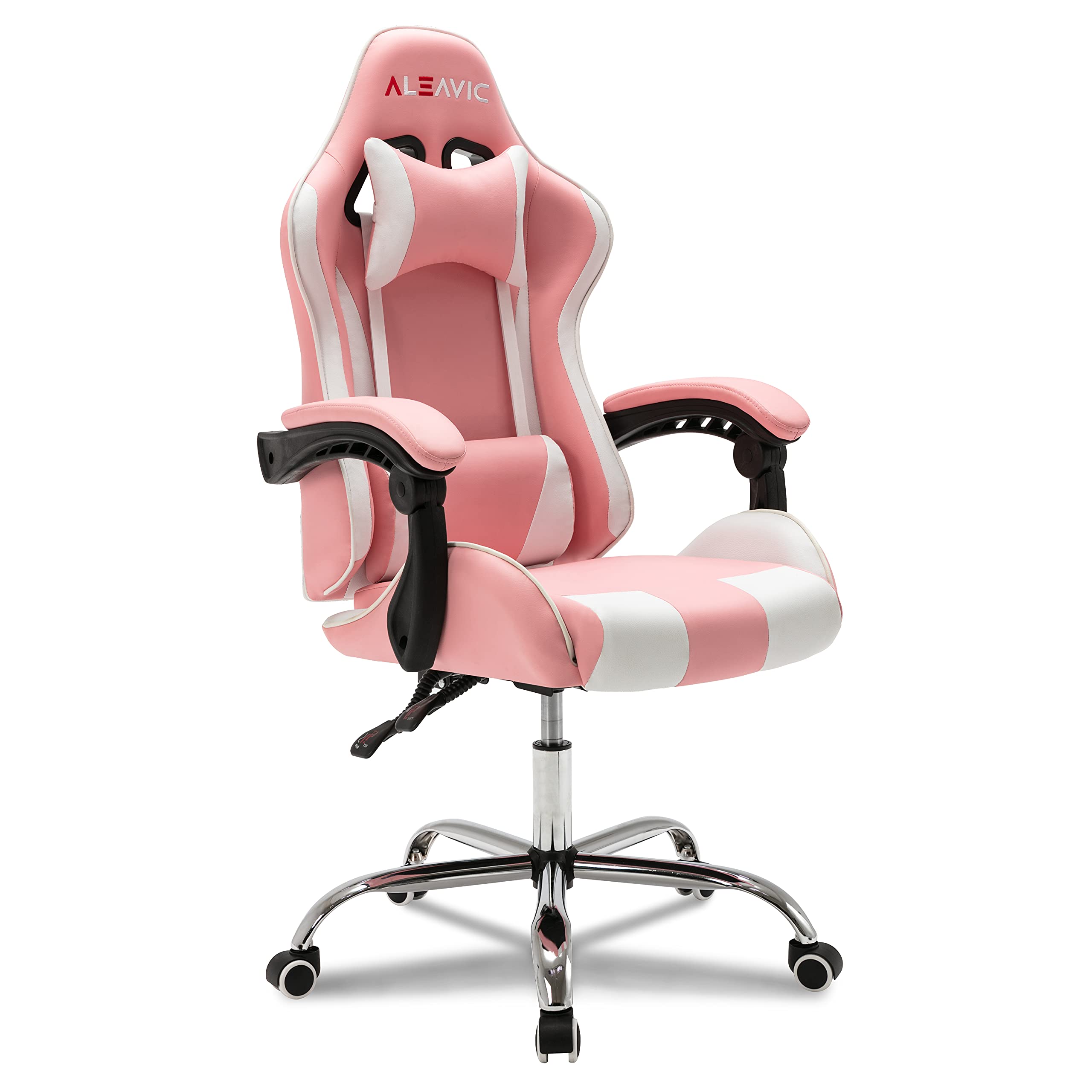 ALEAVIC Ergonomic Gaming Chair for Adults - High Back Computer Chair with Adjustable Headrest & Lumbar Support - Pink & White - Perfect for PC Gaming, Office Work & Home Desk Setup