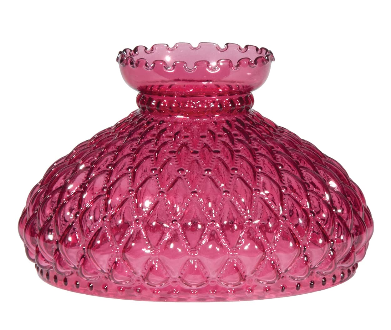 B&P Lamp Diamond Quilted Pattern Student Glass Shade with Crimped Top, 10 Inches, Cranberry - Perfect for Study Lamps, Bedside Lighting, and Vintage Home Decor
