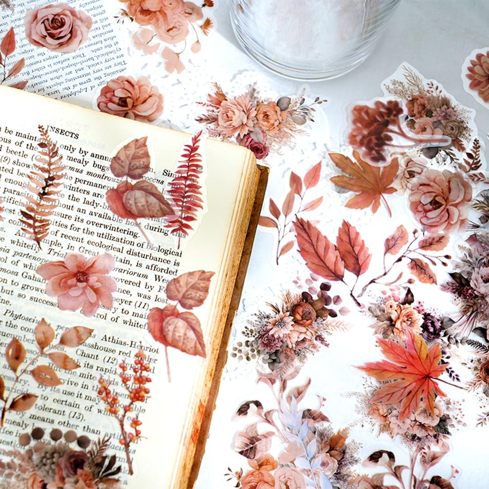 Autumn Flower Stickers 100pcs - Scrapbooking, DIY Crafts for Journals & Planners