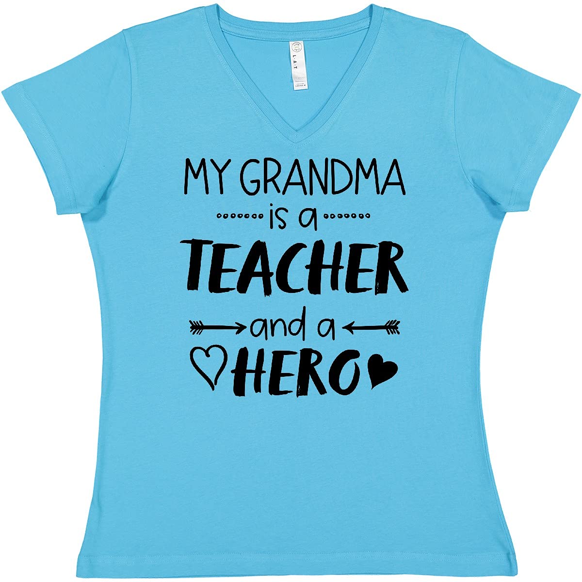 My Grandma is a Teacher and Hero Women's V-Neck T-Shirt - Comfortable Casual Tee for Teachers, Granddaughters & Family Gifts - Perfect for Classroom, Teacher Appreciation & Family Reunions