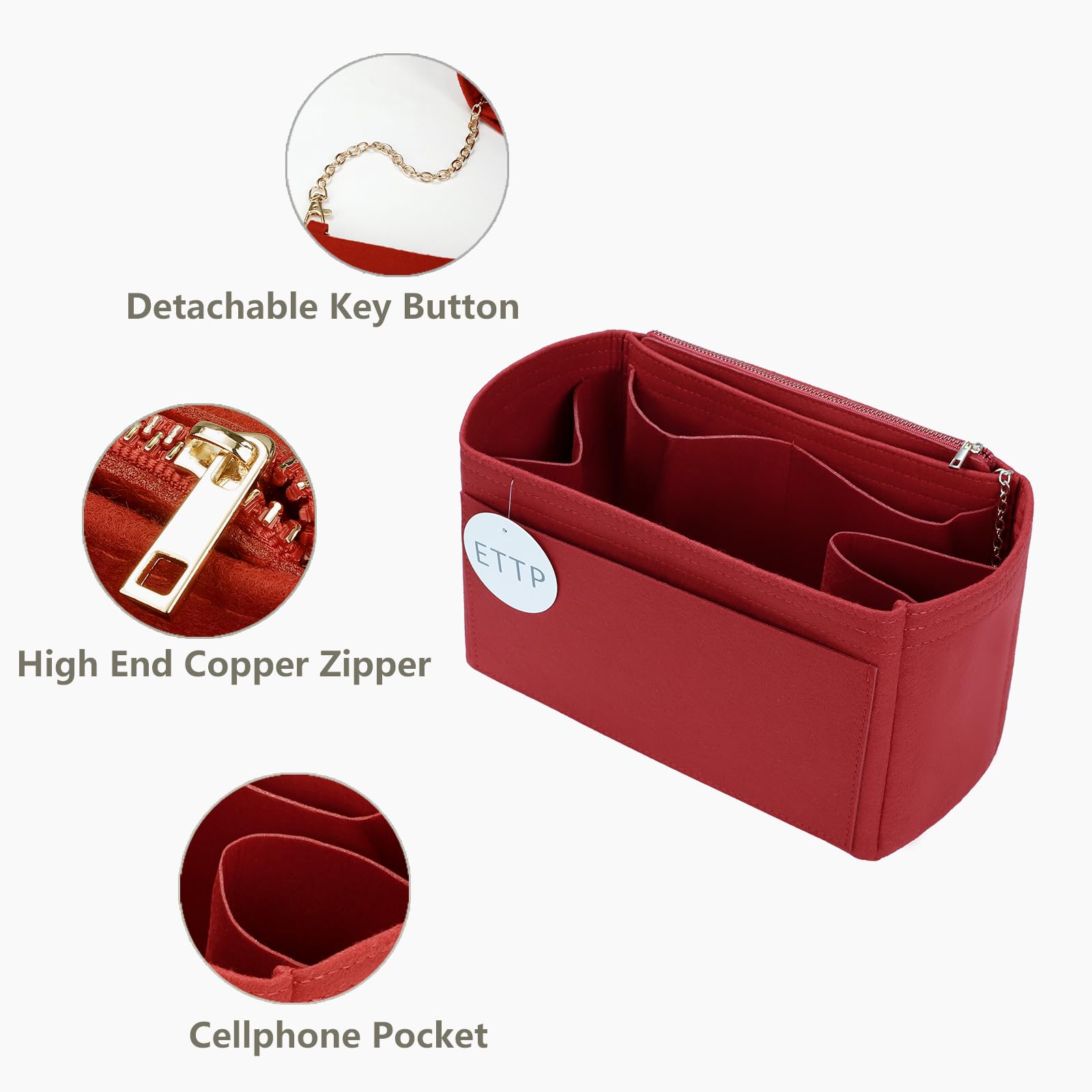 Premium Purse Organizer Insert for Handbags & Totes - Slim Medium Size in Red | Compatible with Neverfull, Speedy & More | Perfect for Travel, Work & Daily Organization