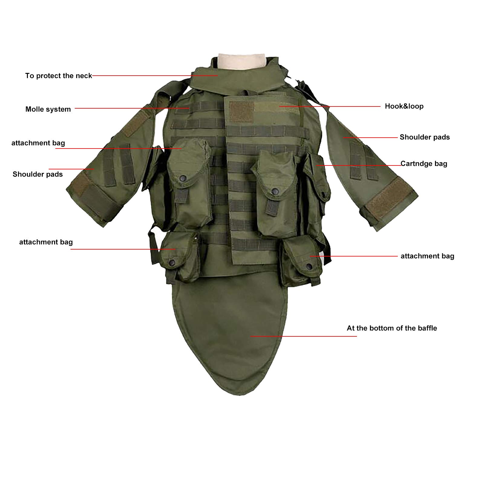 GYATSOCYG Tactical Airsoft Vest with Shoulder & Lower Body Protection - Adjustable Military Molle Vest for Airsoft, Paintball, Hunting & Outdoor Activities