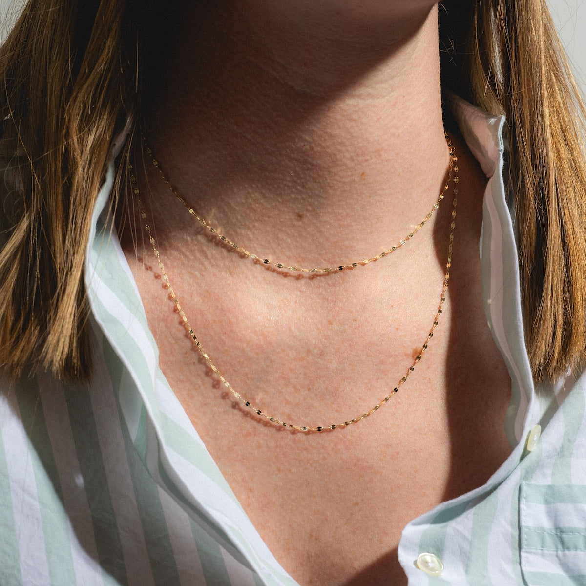 Solid Gold Italian Sparkle Link Chain Necklace for Women - 14K Real Gold Jewelry Gift for Her - Elegant Layering Piece for Date Night & Special Occasions