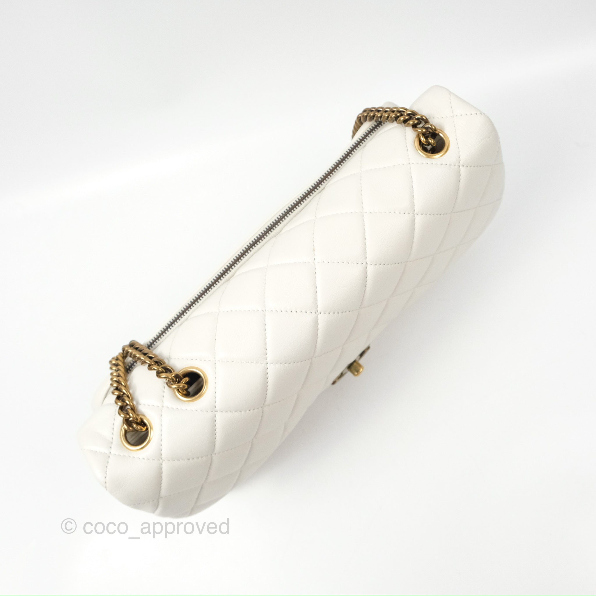 Chanel CC Crown Flap Bag in White Calfskin with Antique Gold Hardware - Luxury Crossbody Purse for Women, Perfect for Evening Events & Date Nights