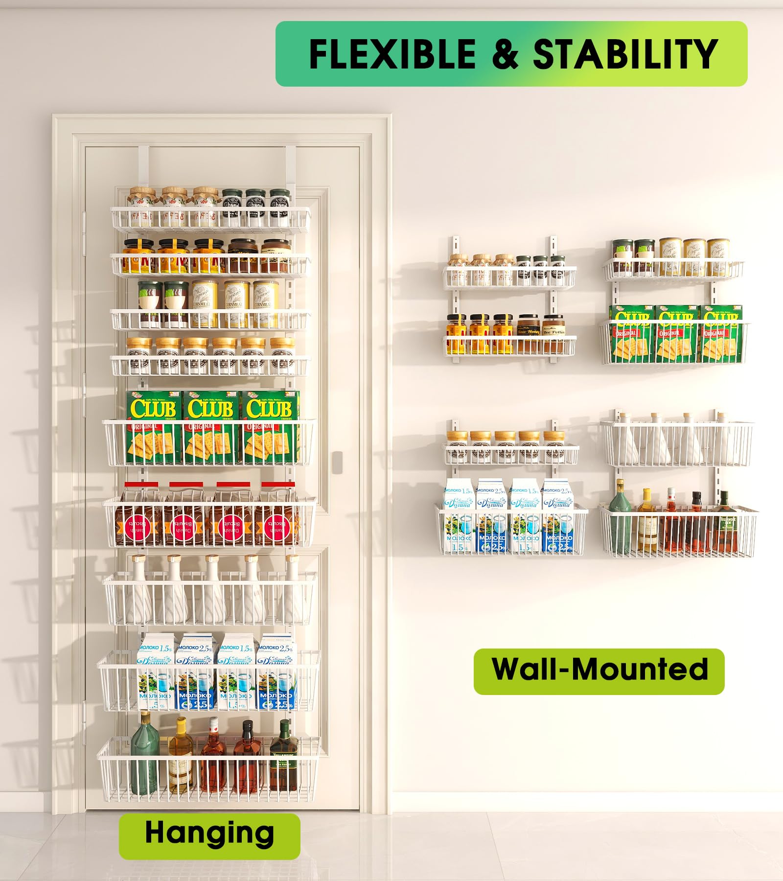 White 9-Tier Over The Door Pantry Organizer - Heavy Duty Metal Hanging Storage with Deep Baskets for Kitchen, Bathroom & Laundry Room | Space Saving Spice Rack & Seasoning Shelves for Home Organization