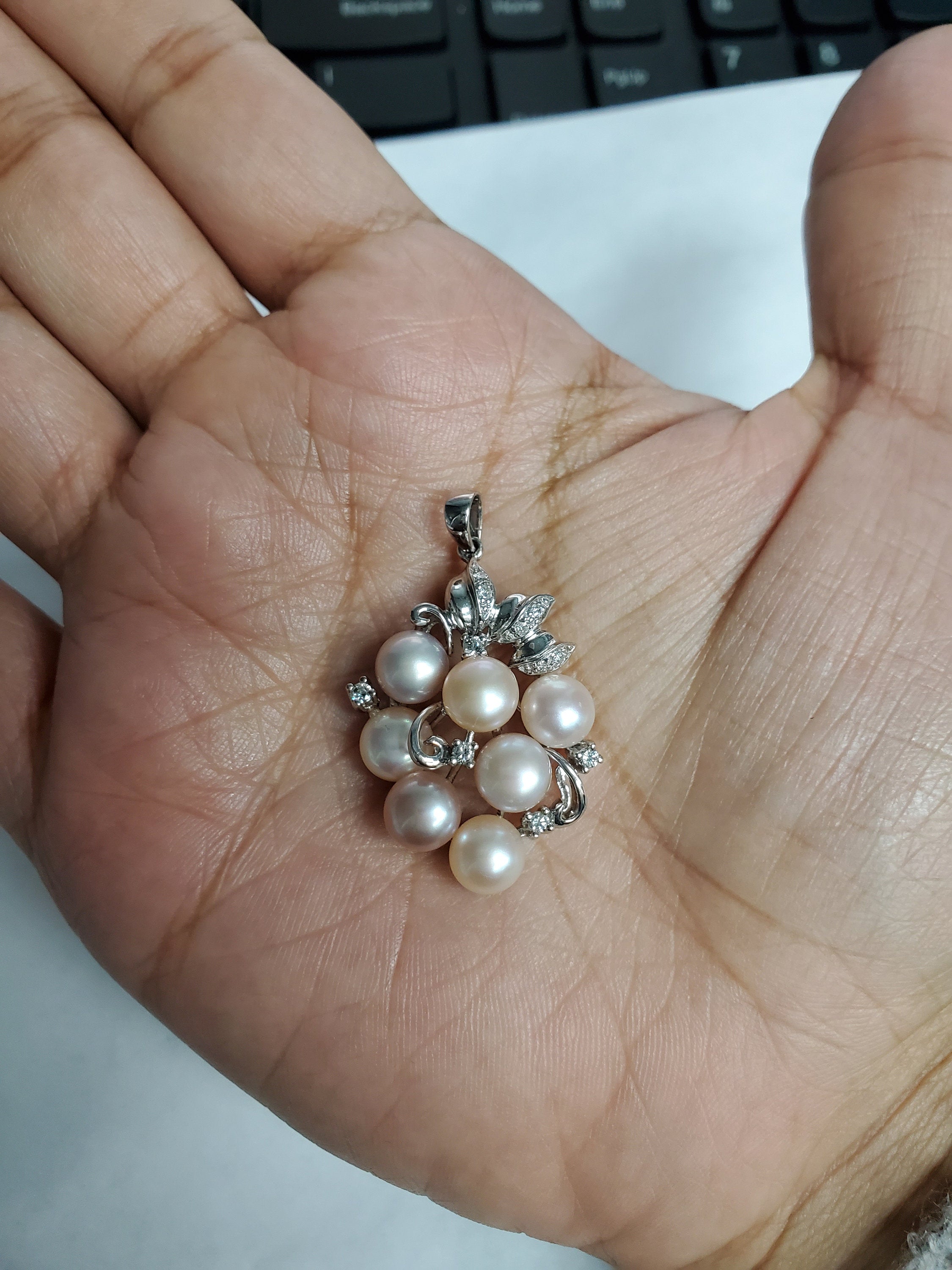 14k White Gold Freshwater Pink Pearl & Diamond Pendant Necklace .24cttw - Elegant Jewelry Gift for Women, Perfect for Weddings, Anniversaries & Special Occasions