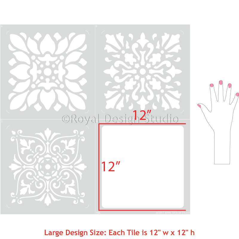 Renaissance Tile Stencils Set A - 12-Piece Reusable Stencil Kit for DIY Home Decor, Wall Painting & Floor Design | Perfect for Mosaic Patterns, Bathroom Renovation & Craft Projects