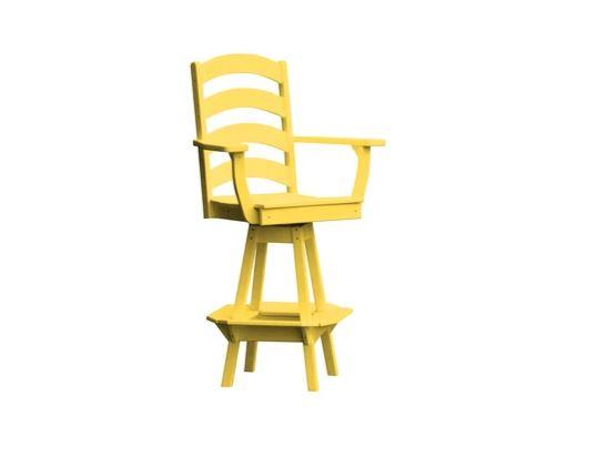 A & L Furniture Ladderback Swivel Bar Chair with Arms - Modern Counter Height Stool for Kitchen Island, Breakfast Nook & Home Bar