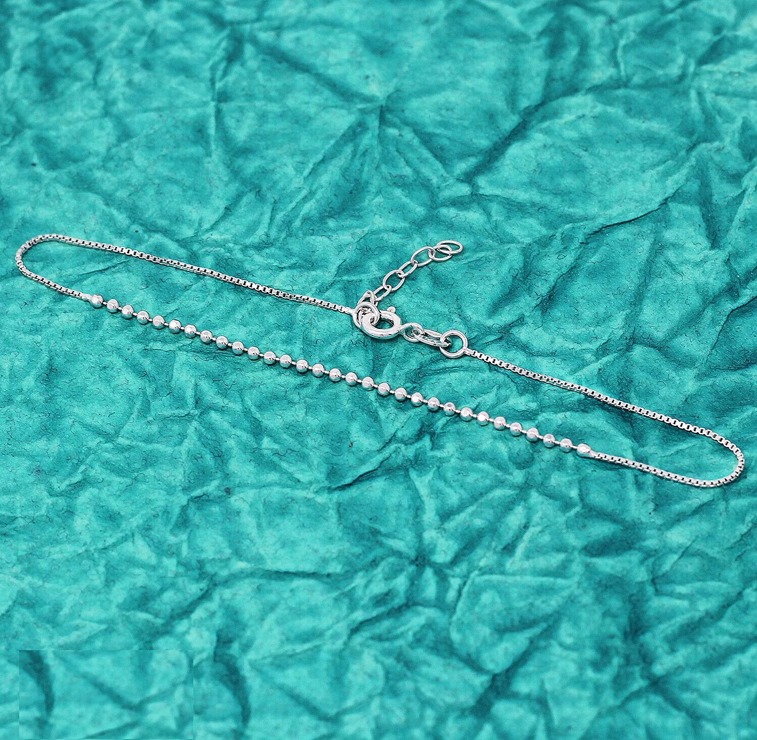 925 Sterling Silver Anklet with Diamond Cut Beads - Adjustable Ankle Bracelet for Women - Perfect for Beach, Summer Outfits & Boho Fashion