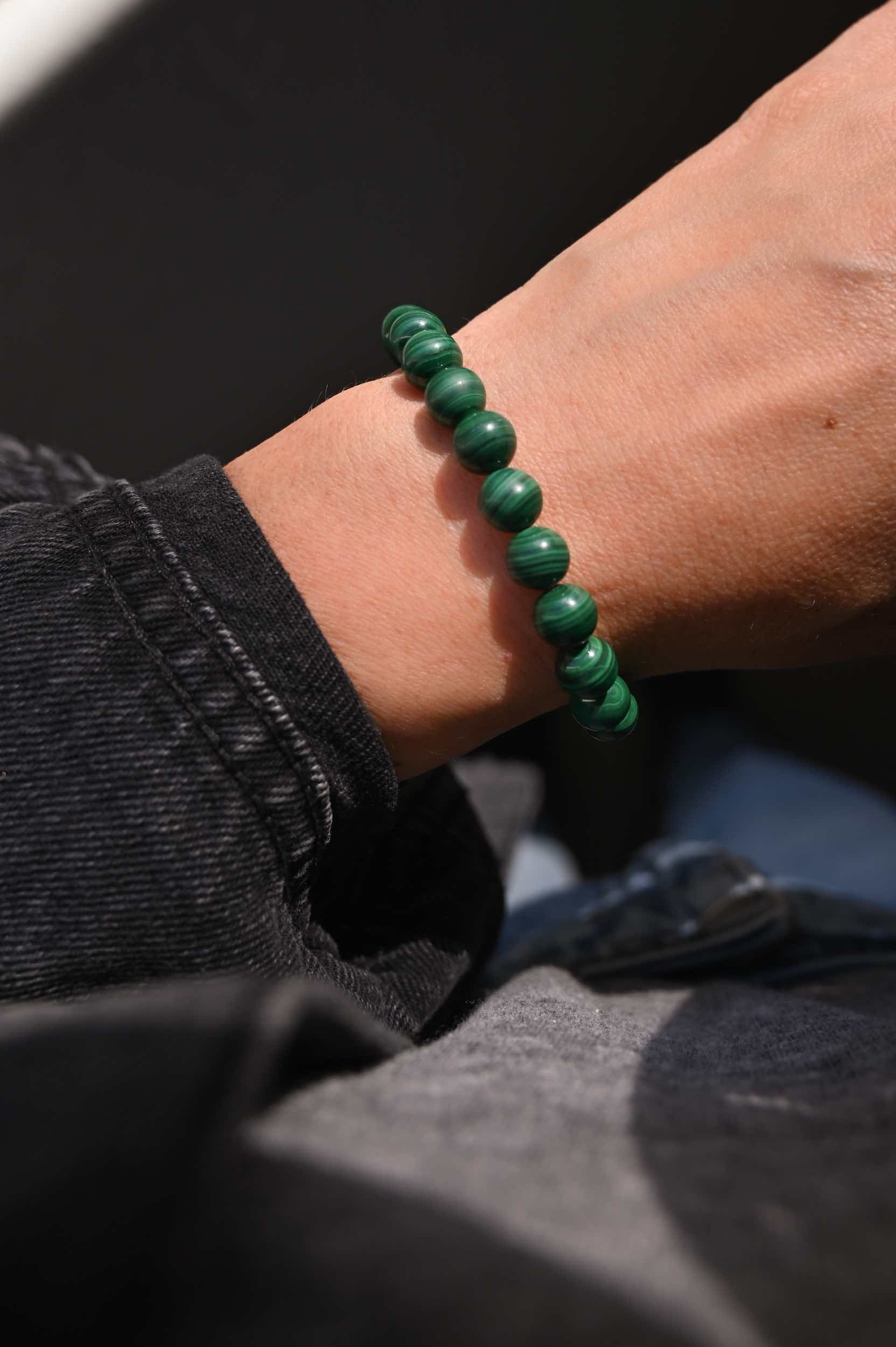 Natural Malachite Healing Bracelet for Women - Handmade Adjustable Beaded Stretch Band for Positive Energy & Protection | Perfect for Meditation, Yoga & Spiritual Wellness