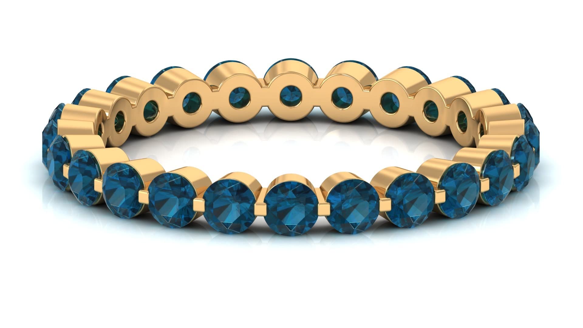 Certified London Blue Topaz Full Eternity Ring in 14K Solid Gold - December Birthstone Round Eternity Band for Women | Perfect Anniversary, Engagement, Wedding Gift