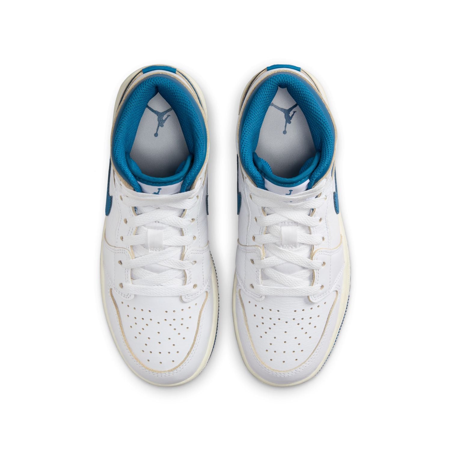 Kids Air Jordan 1 Mid Sneakers - White & Industrial Blue Basketball Shoes for Boys & Girls | Perfect for School, Sports & Casual Wear