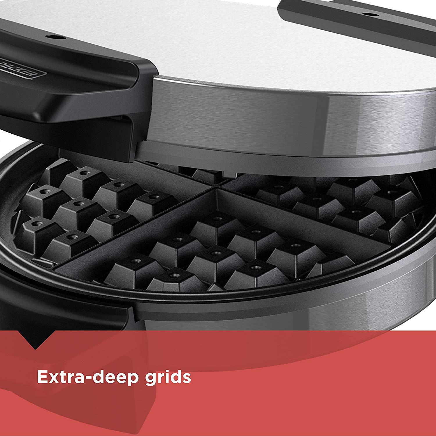 BLACK+DECKER WMB500 Belgian Waffle Maker - Stainless Steel Traditional Waffle Iron for Perfect Homemade Breakfast, Brunch & Desserts | Ideal for Family, Parties & Coffee Shops