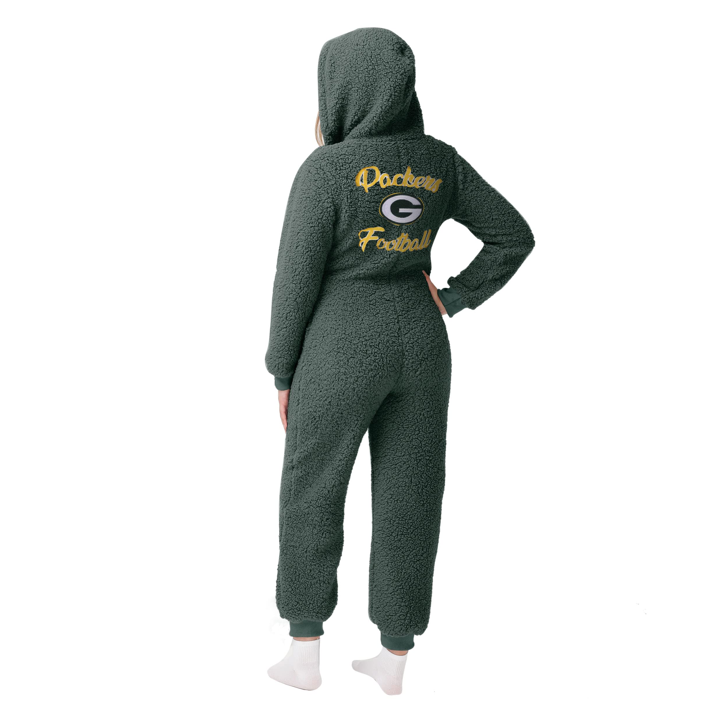 FOCO Green Bay Packers NFL Women's Sherpa One-Piece Pajamas - Soft Fleece Sleepwear for Game Day & Cozy Nights - Size S - Perfect for Football Fans & Winter Comfort