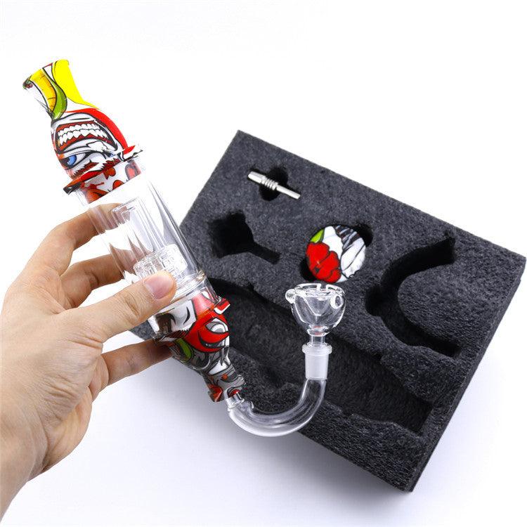 5 in 1 Multifunctional Glass Silicone Tube Pipe with Titanium Nails - Top Tower Smoke Accessory for Dabbing | Portable & Lightweight Design for Travel & Home Use