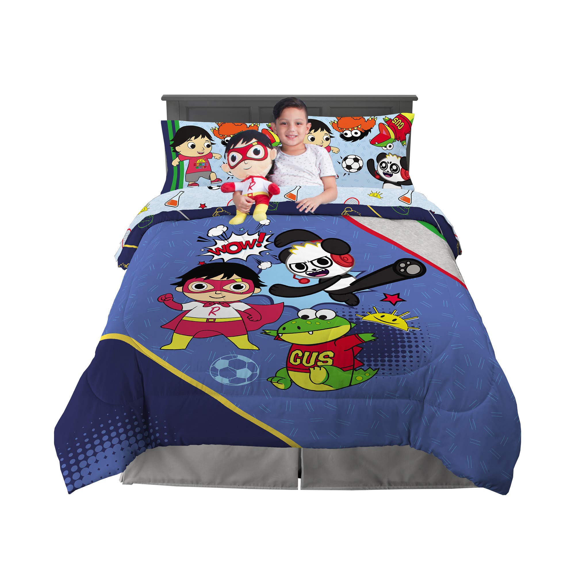 Ryan's World 6-Piece Full Size Kids Bedding Set - Soft Comforter, Sheets & Cuddle Pillow for Cozy Sleep | Perfect for Boys' & Girls' Bedrooms, Sleepovers & Nursery Decor